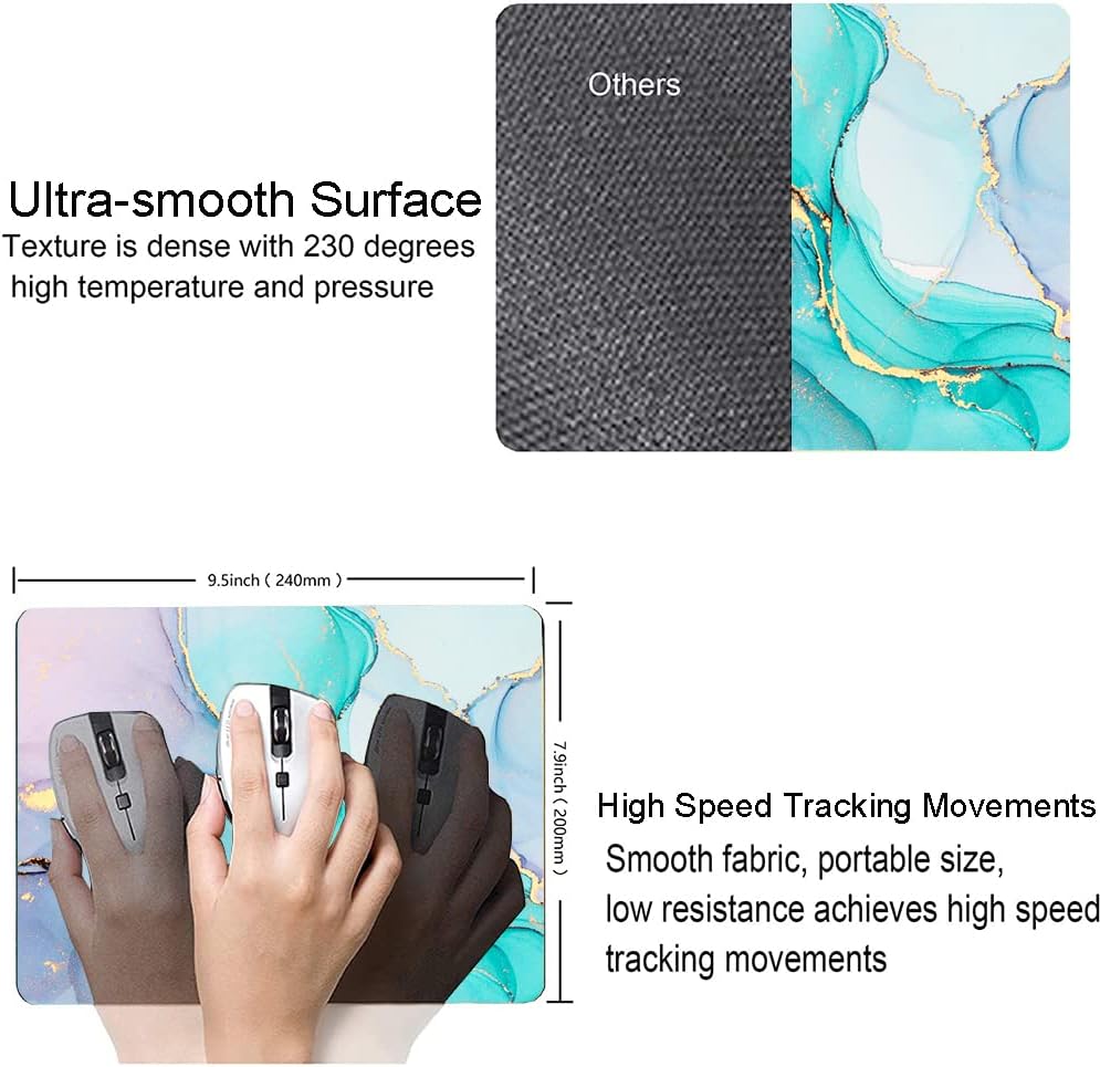 Mouse Pad, Cyan Blue Marble Mouse Pad, Washable Square Cloth Mousepad for Office Laptop, Non-Slip Rubber Base for Wireless Mouse for Computer Desk
