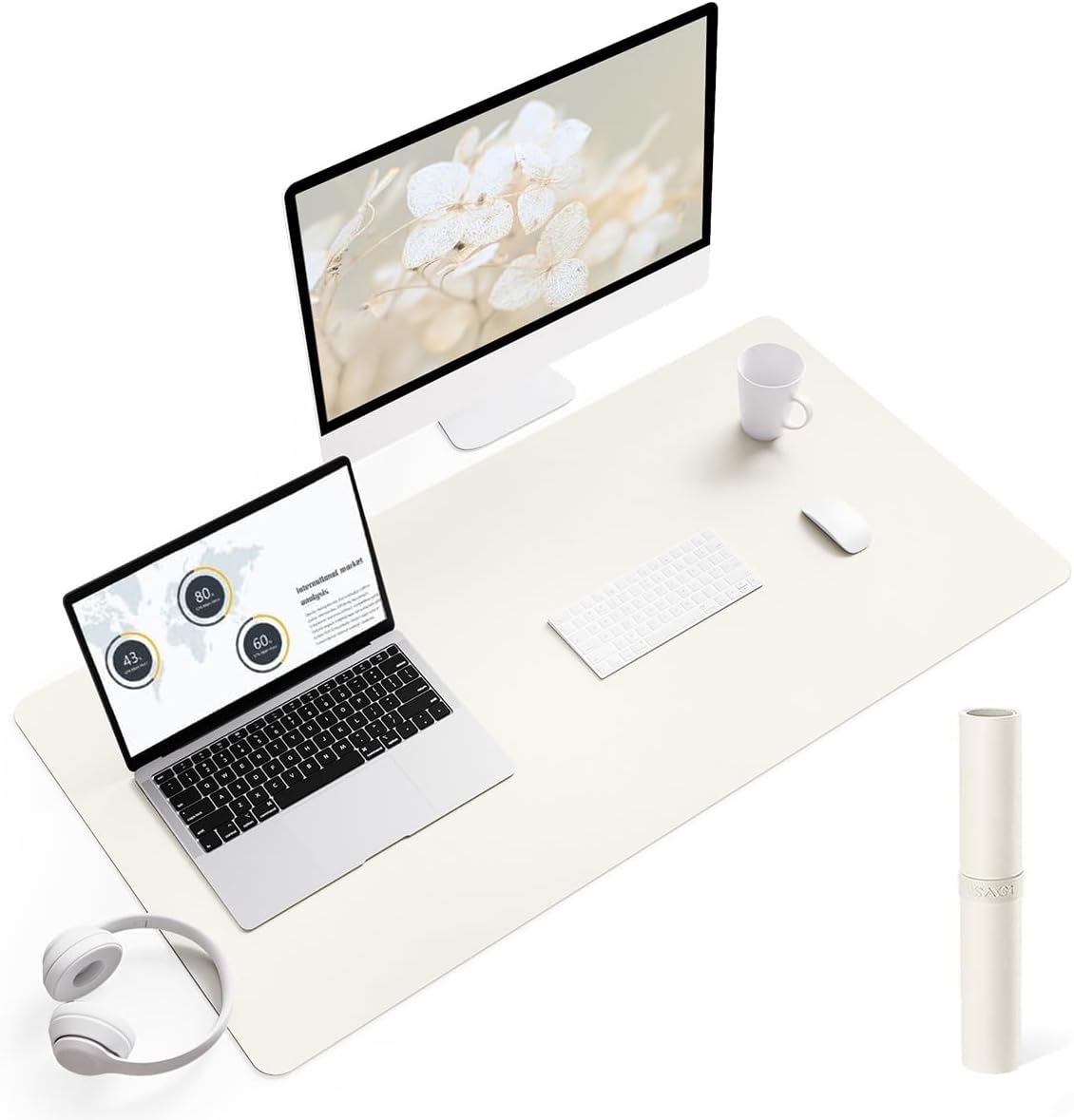 YSAGi Non-Slip Leather Desk Pad, Desk Matt for Desktop, Waterproof Laptop Computer Keyboard Mat, Table Protector Blotter Mat, Large Mouse Pad for Office/Work/Home/Decor(Cream, 35.4" x 17")