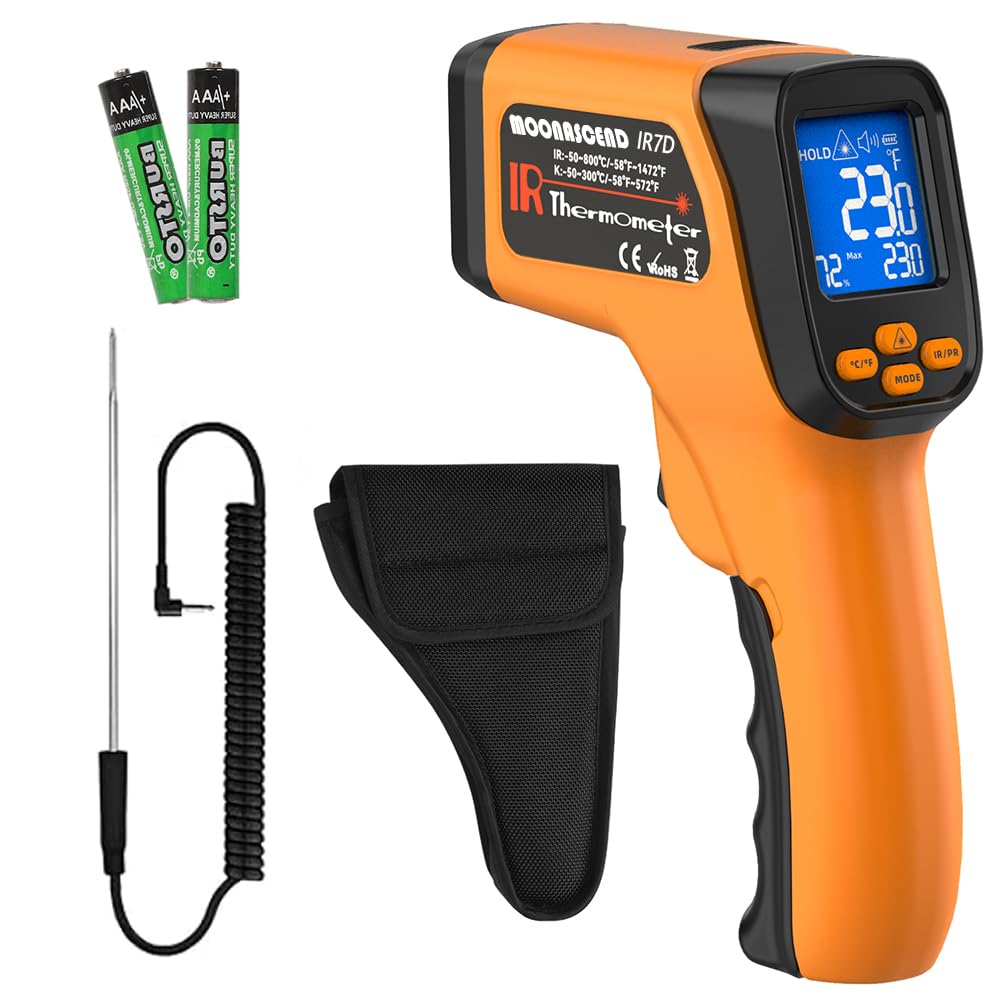 Infrared Thermometer Gun, Non Contact Thermometers Laser Temperature Guns with K-Type Probe, 12:1 Dual-Mode Temp Gun (-58°F to 1472°F) for Cooking, Pizza Oven, BBQ, Home Repairs, HVAC
