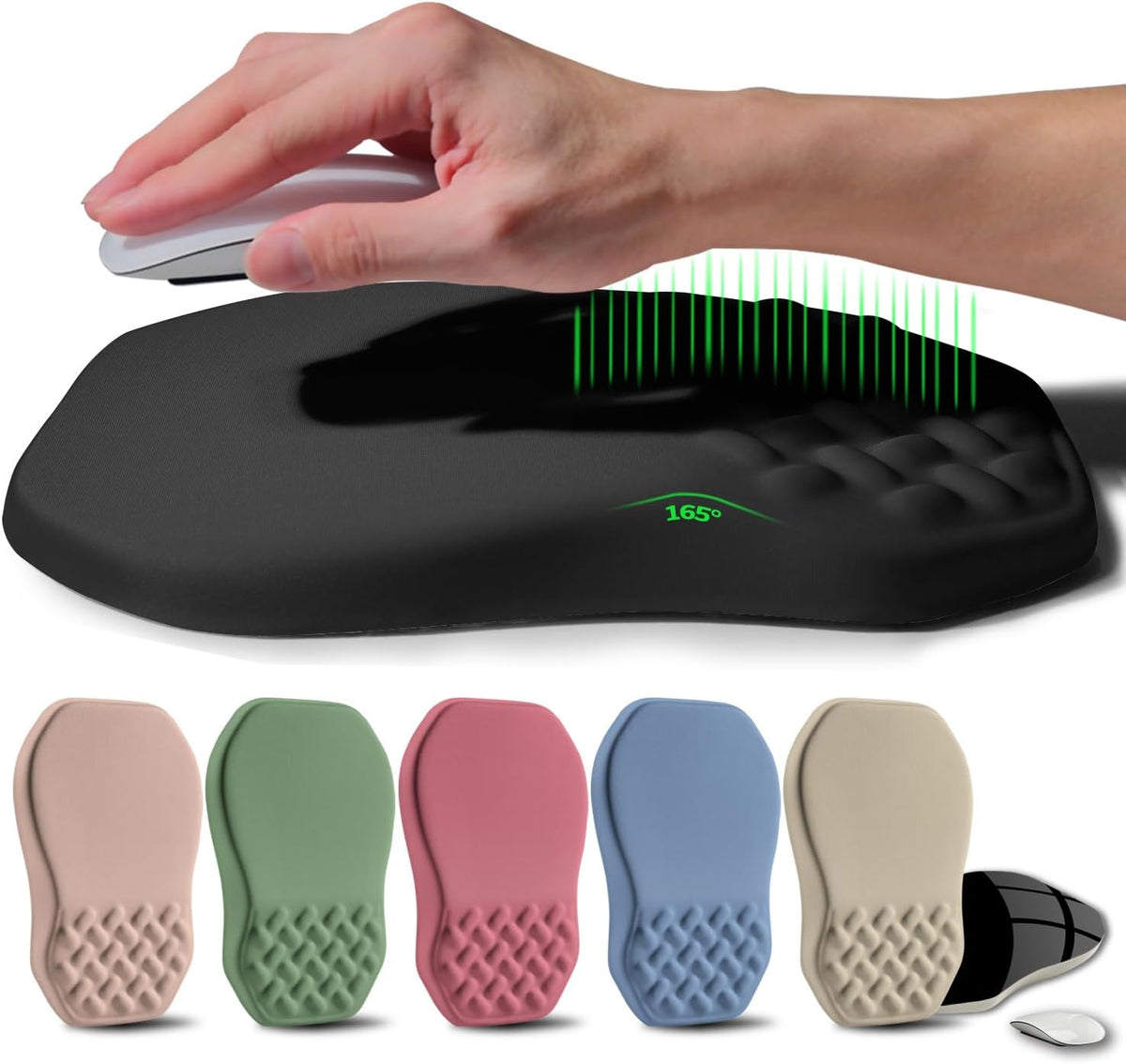 Ergonomic Raised Mouse Pad Wrist Support with Bilateral Slope Memory Foam Mousepad for Wrist Rest and Carpal Tunnel Pain Relief 11.8x7.9〃 Black