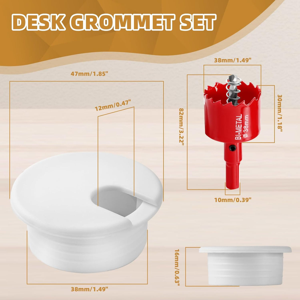 Desk Grommet 1.5 Inch (38 mm) 10 Pieces, Desk Hole Cover for Cables White, ABS Plastic Grommet Hole Cover with Hole Saw for Wires Cables Through The Countertop by XIOGZAXI