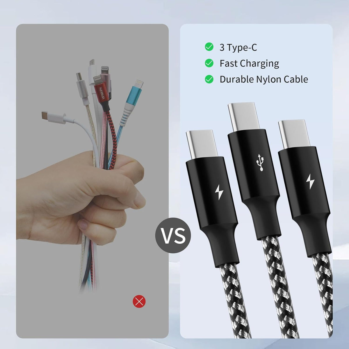 Multi Charging Cable,USB C Splitter Cable,3 in 1 Travel Fast Charging Cord with 3 Type-C Port for iPhone 16 15 Pro Max Galaxy S23 S22 S10 Note 20 Cell Phones Tablets and More,1Pack 5FT
