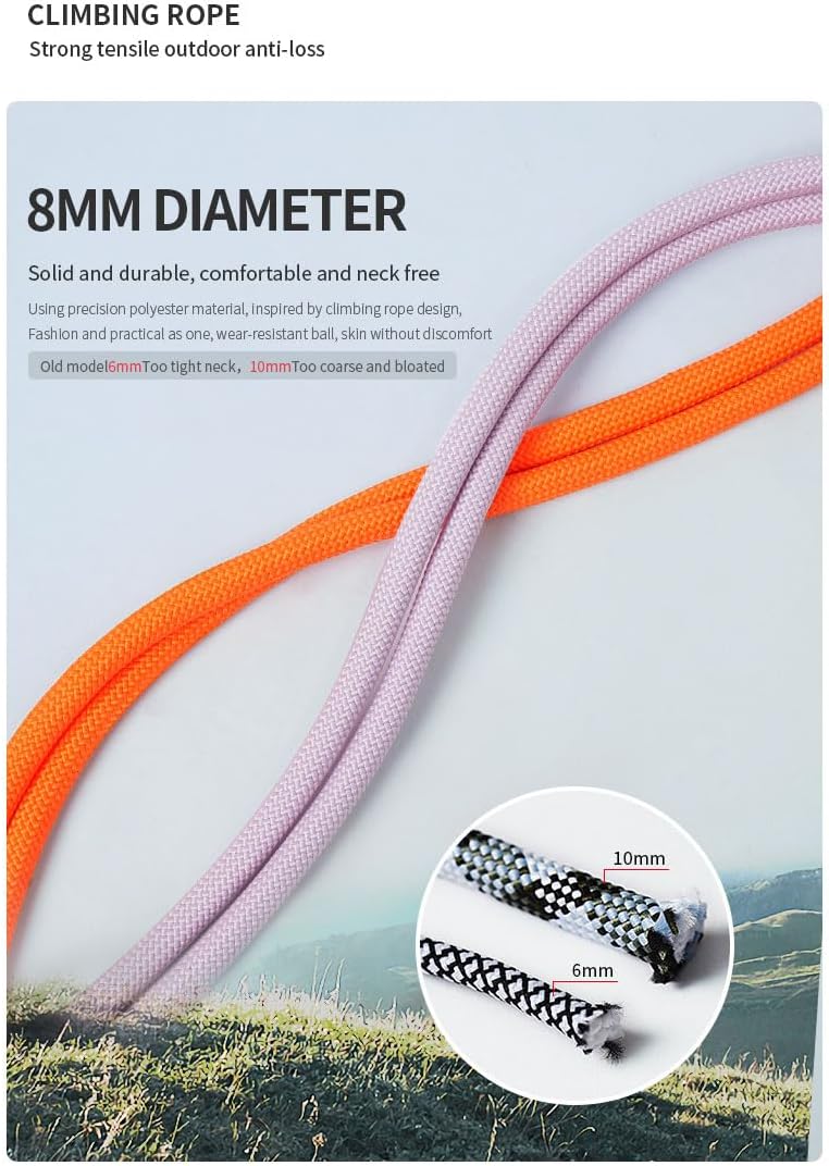 Adjustable Anti-Theft Phone Lanyard - 8mm Mountain Climbing Rope Neck & Crossbody Strap with Secure Locking Metal Clip - Rugged Outdoor Design for Smartphones (Rose Red)