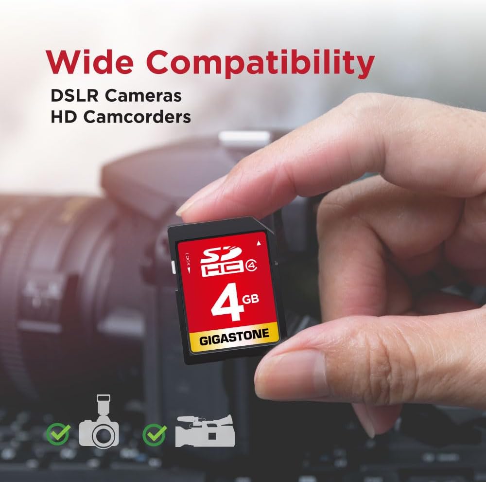 GIGASTONE 4GB SD Card SDHC Class 4 Memory Card for Photo Video Music Voice File DSLR Camera DSC Camcorder Recorder Playback PC Mac POS, with 1 Mini case