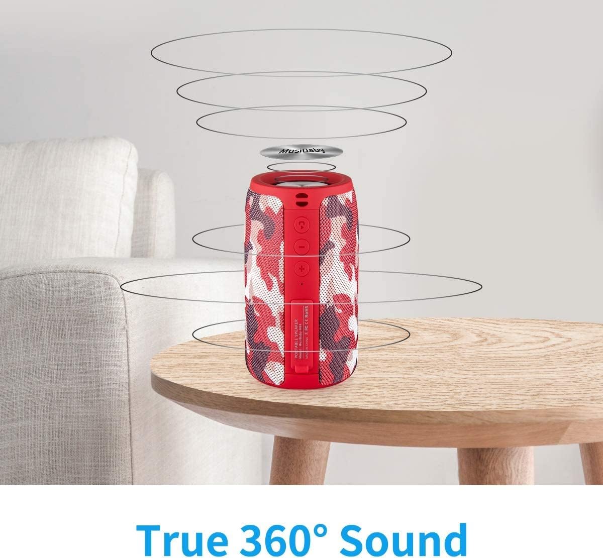 MusiBaby Bluetooth Speaker Wireless Portable, IPX5 Waterproof Bluetooth Speakers with Dual Pairing, 24H Playtime, Rich Stereo Bass for Home, Travel, Party, Outdoor | Electronic Gifts (Camo Red)