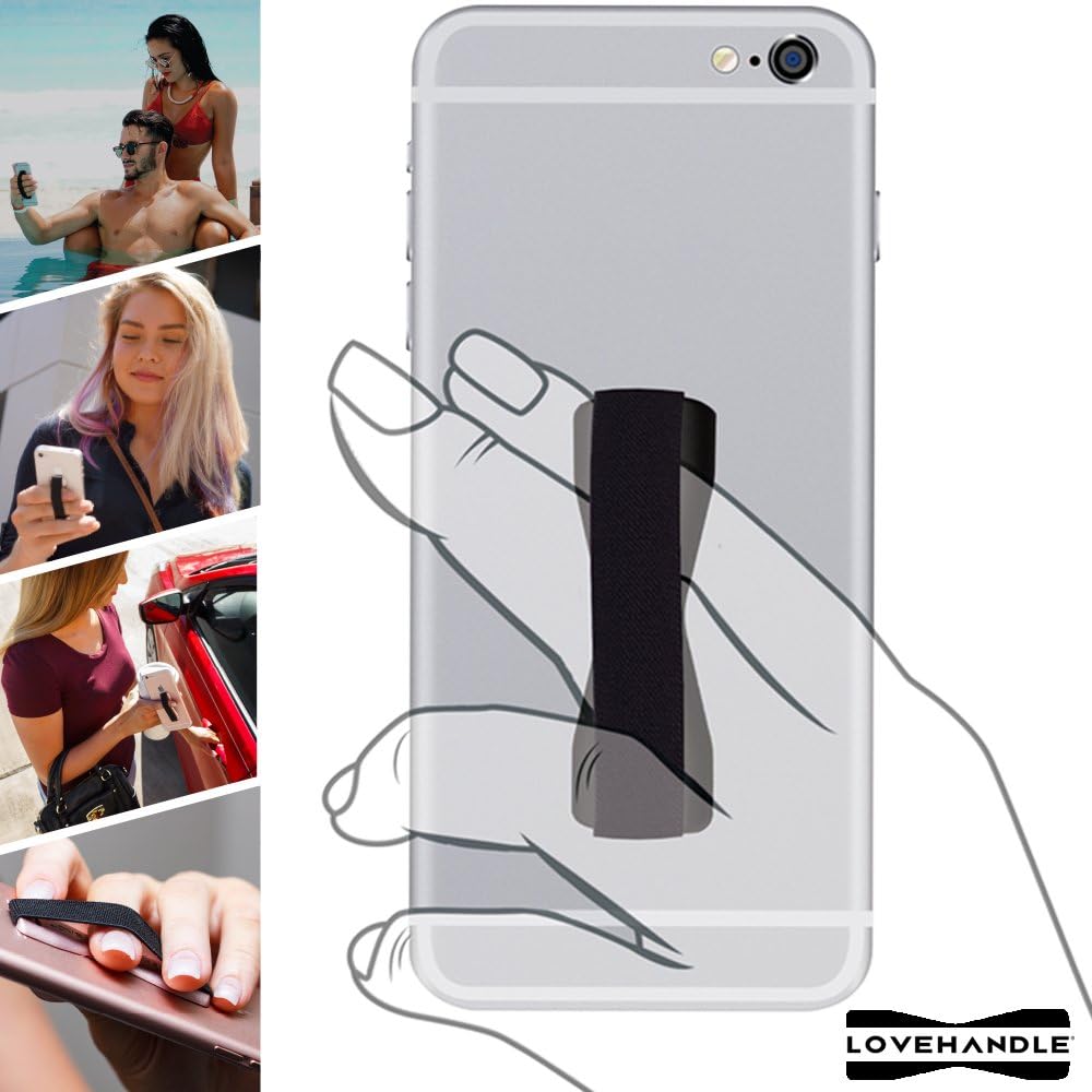 LOVEHANDLE Universal Phone Grip for Most Smartphones, Mini Tablets and Cases, Swirl Design Elastic Strap with Colored Base, 4 Piece Value Pack