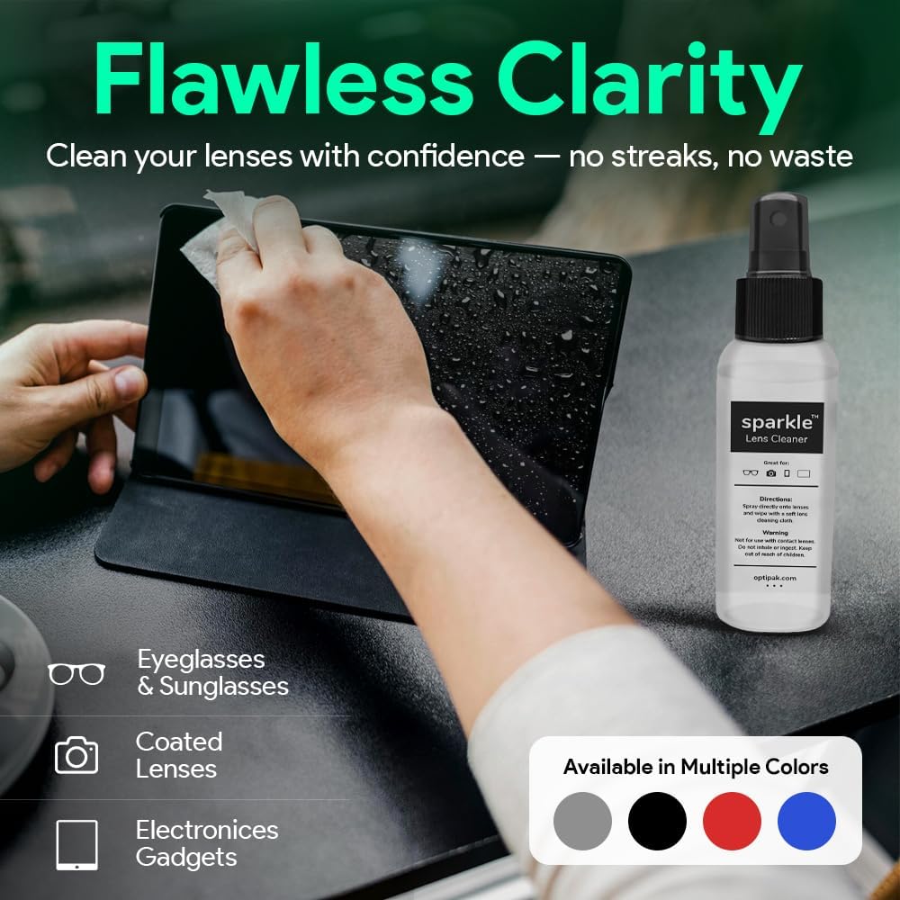Sparkle Anti-Reflective Lens Cleaner Spray kit | (2) 2oz Glasses Cleaner Spray + (2) Microfiber Cloth for Eyeglasses, Sunglasses, Lenses, Screens and Camera Cleaning Kit (4 Piece Set)