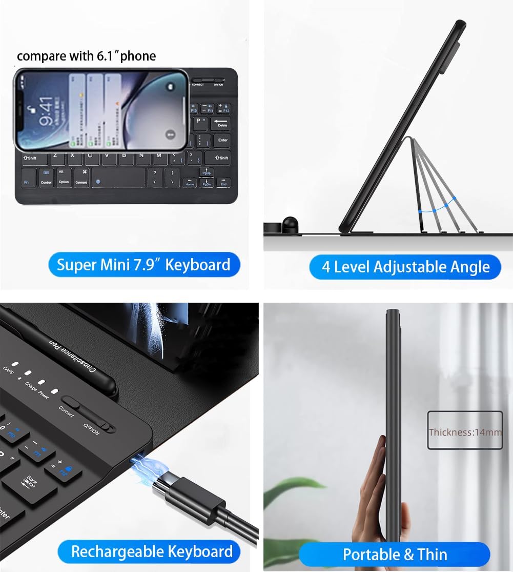 for Samsung Galaxy Z Fold 7 6 5 Keyboard and Mouse, Portable Mini 7.9 inch Bluetooth Keyboard with Leather Stand Case and Pen, 4 in 1 Travel Set for Z Fold7 6 Accessories,Black