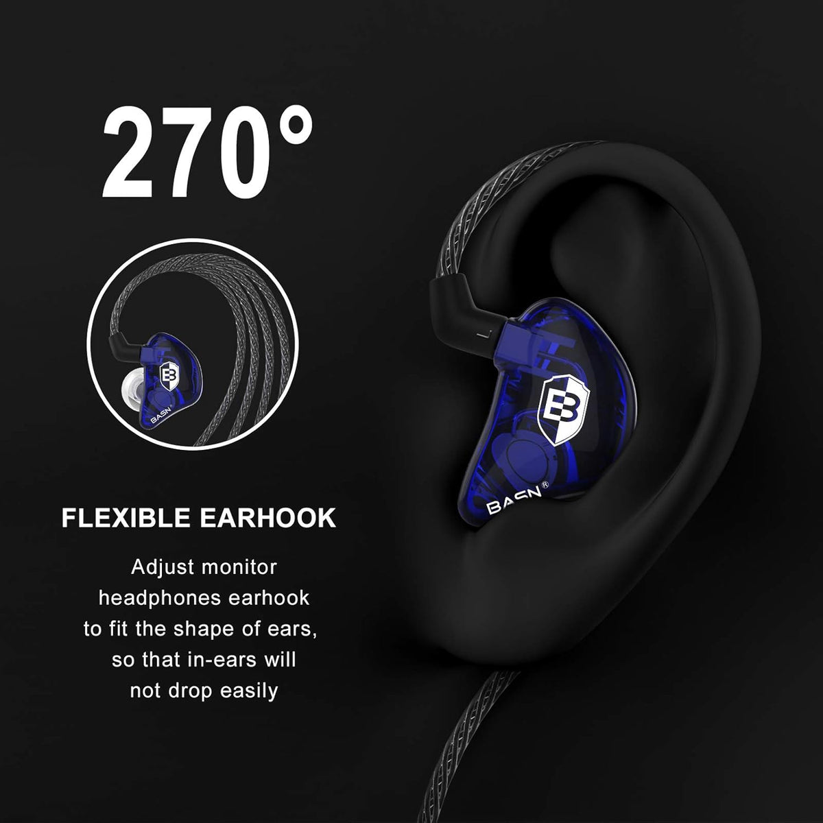 BASN Bsinger PRO in-Ear Monitors Hybrid Dynamic Dual Drivers Two Detachable MMCX Cables Musicians in-Ear Earbuds Headphones (Blue)