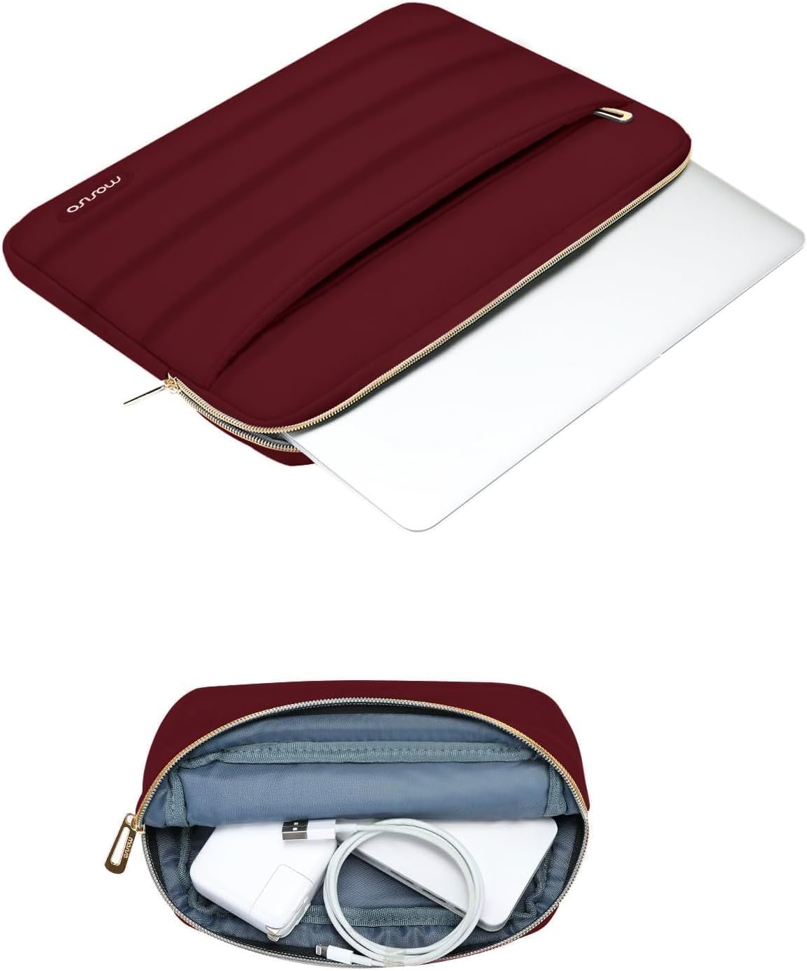 MOSISO 15-15.6 inch Laptop Case, 16 inch Puffy Laptop Sleeve Compatible with MacBook Pro 16, HP Dell ASUS Acer Toshiba Lenovo Notebook Computer, Polyester Horizontal Bag with Small Case, Red
