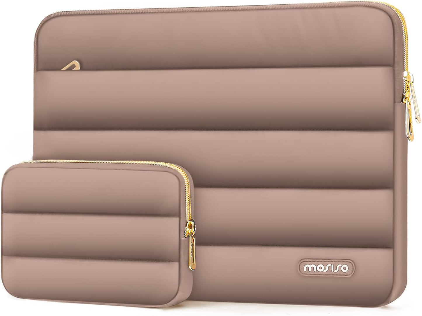 MOSISO 13.3 inch Laptop Case, 13-13.3 inch Puffy Laptop Sleeve Compatible with MacBook Air 13 13.6 M4 M3 M2 M1/Pro 13/Pro 14, HP Dell ASUS Lenovo,Polyester Horizontal Bag with Small Case, Brown