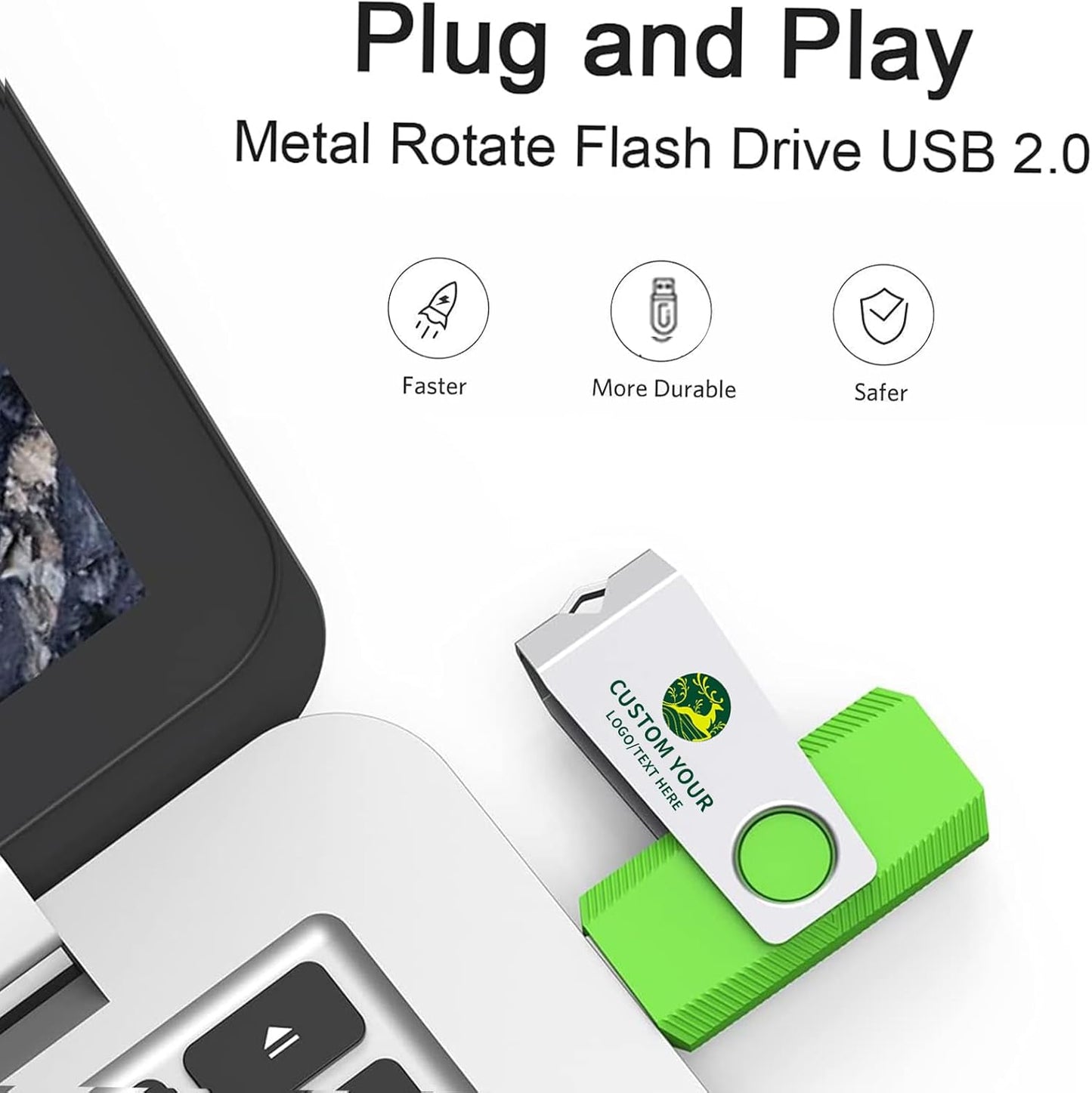 Customizable Flash Drives 8GB, Wooolken Personalized USB 2.0 Drive 10/20/50/100 Pack, Custom Thumb Drive Engraved Logo USB Drive (Mixcolors)
