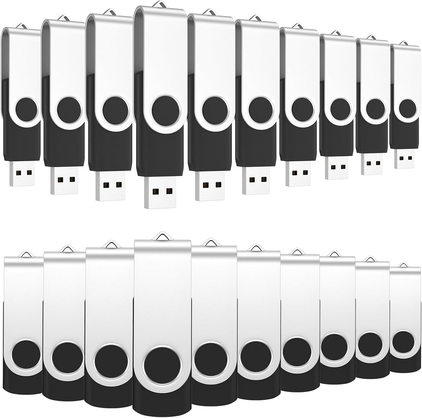 ABLAZE Flash Drives 2GB 20 Pack, USB 2.0 Thumb Drive Bulk with Lanyards Swivel Memory Stick U Disk 2GB Pendrive USB Pack (Black)