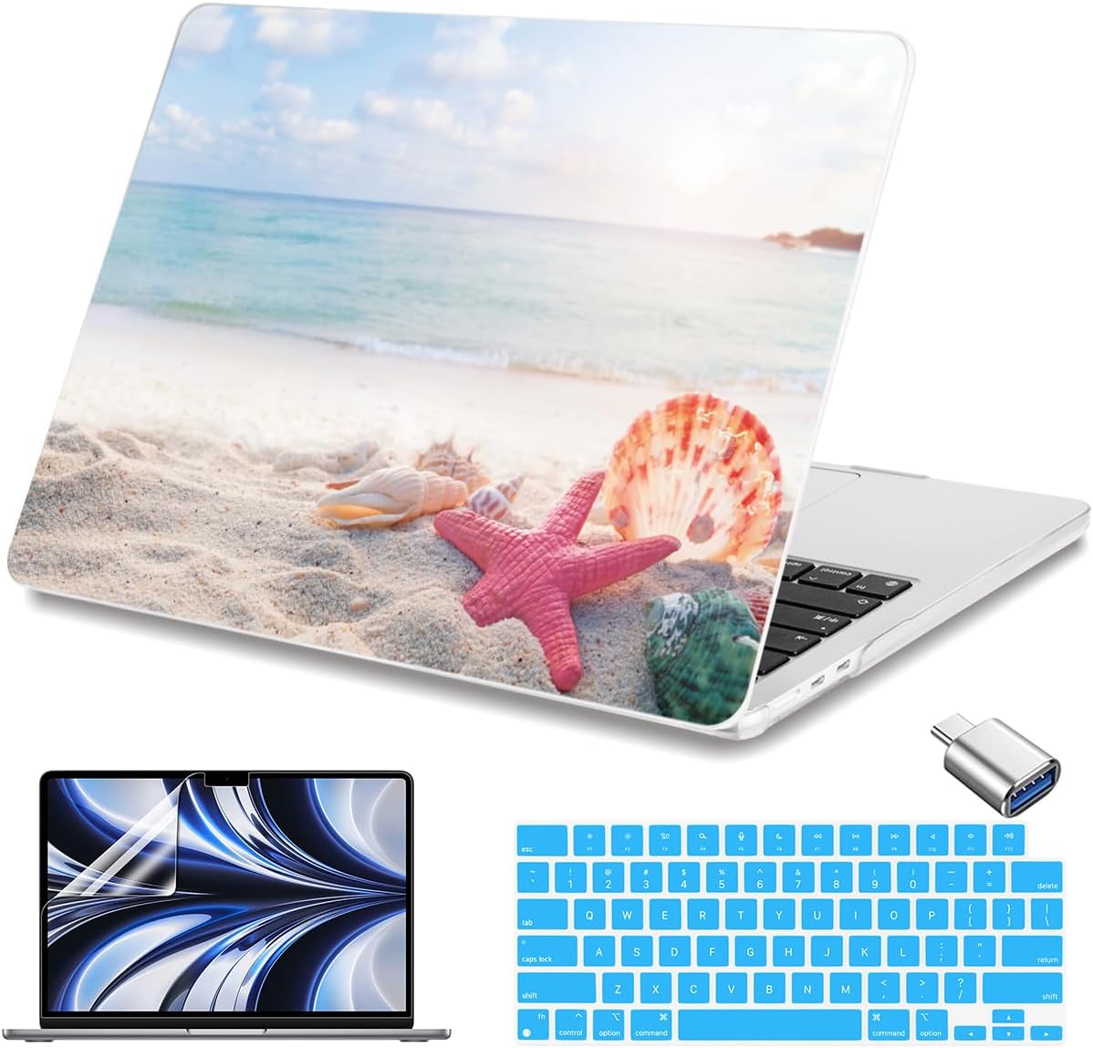 Teryeefi for MacBook Air 13.6 inch Case A3240 A3113 A2681 (2025 2024 2023 2022 Release), Protective Plastic Hard Shell Cover & Keyboard Cover for MacBook Air 13 M2 M3 M4 13 inch, Summer Beach