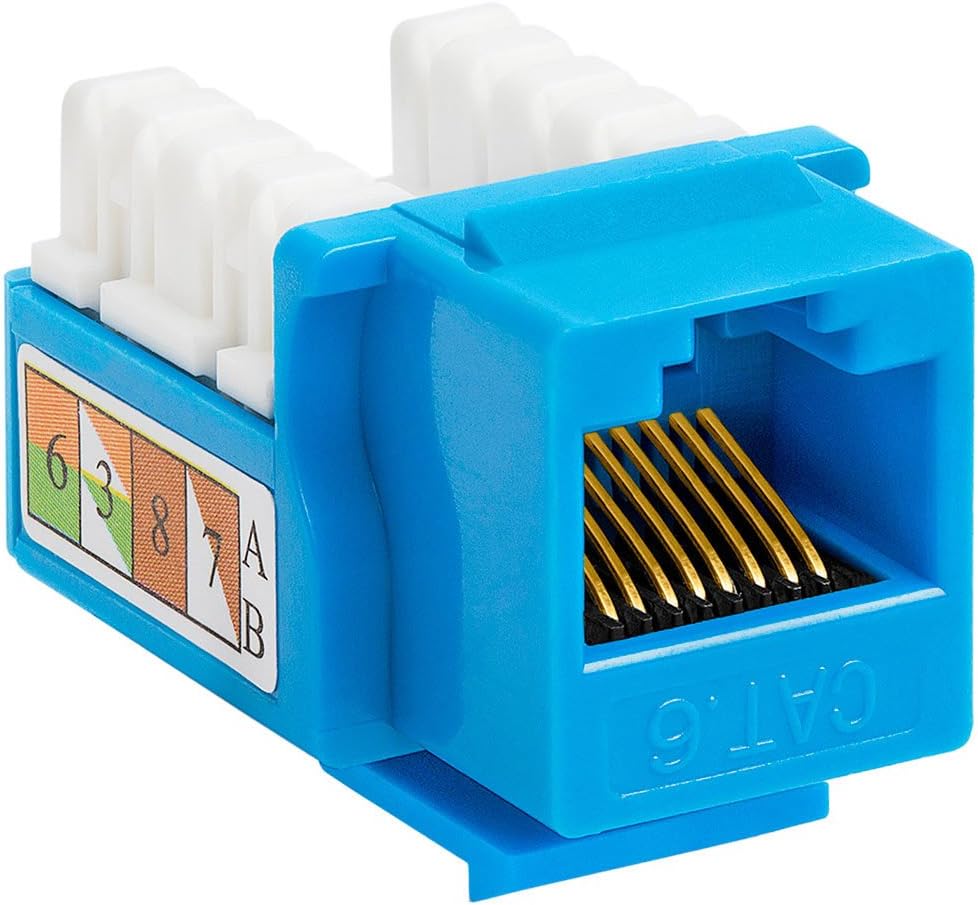 Cmple - RJ45 Keystone Jack 90 Degree Cat6 Keystone Jack Insert Punch Down RJ45 Connectors Female for Wall Plates, Patch Panels, Patch Cables, Ethernet Cables - Blue