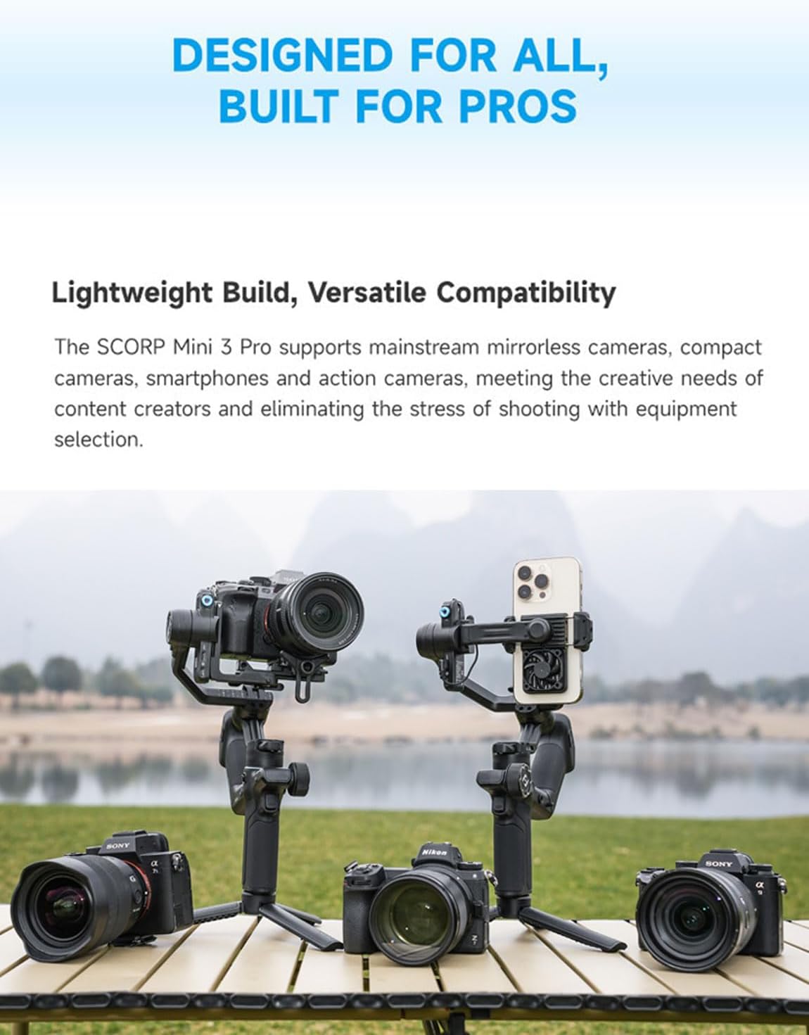 FeiyuTech SCORP Mini-3-Pro Gimbal Stabilizer for Camera Mirrorless/Compact/Action Cameras,Smartphone,18m AI Tracking,Detachable Remote Handle,4.4lbs Payload,3-axis Gimbal for Canon Sony Nikon