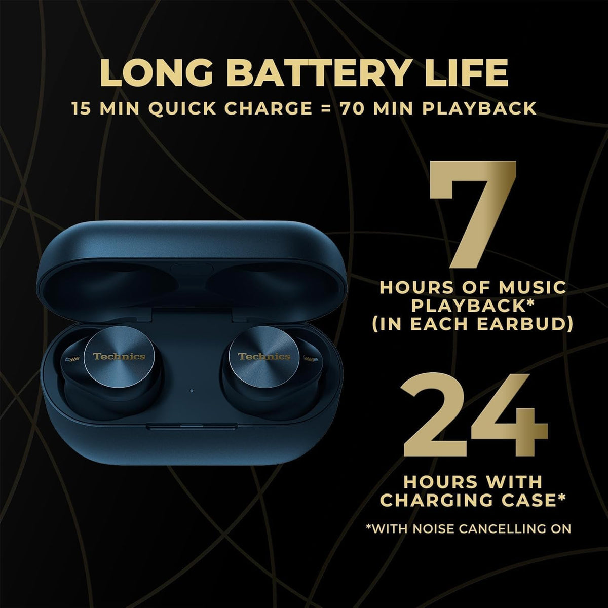Technics EAH-AZ80-A Premium Hi-Fi True Wireless Bluetooth Earbuds with Advanced Noise Cancelling - Midnight Blue