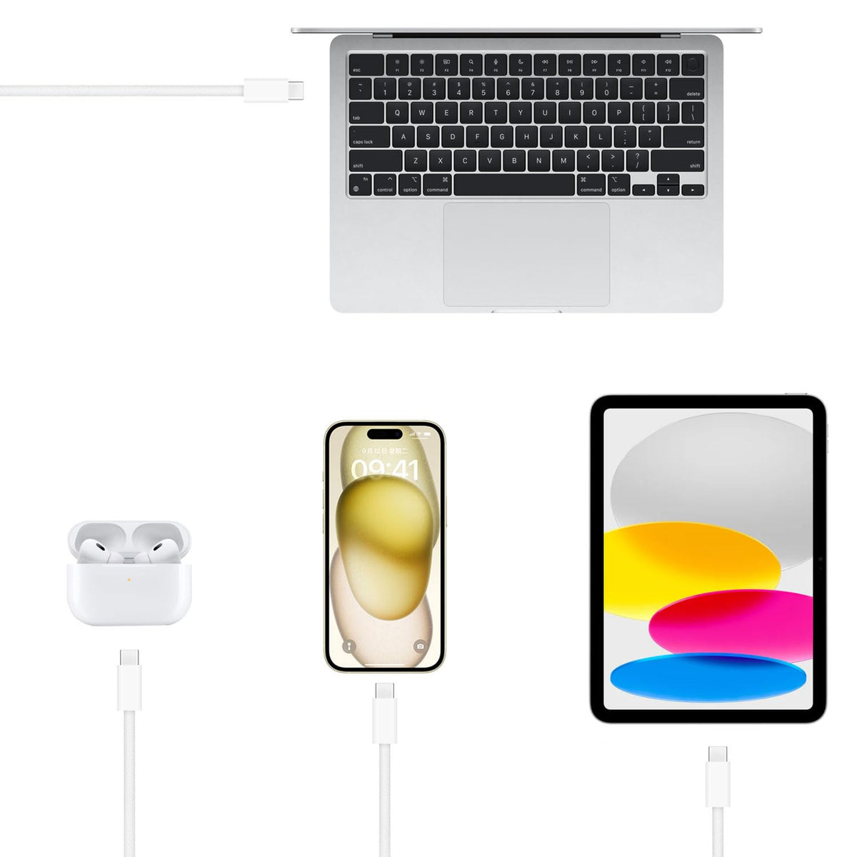 Short iPhone 17/16/16e/15 USB C to USB C Woven Cable for iPhone 17Air, 17 16 15 Pro Max, Plus, 60W Charging Cord for AirPods 4/Pro (2nd/3rd Gen), iPad 10th Gen/iPad Pro/Air 5 4th Charger Cable (1.5ft)