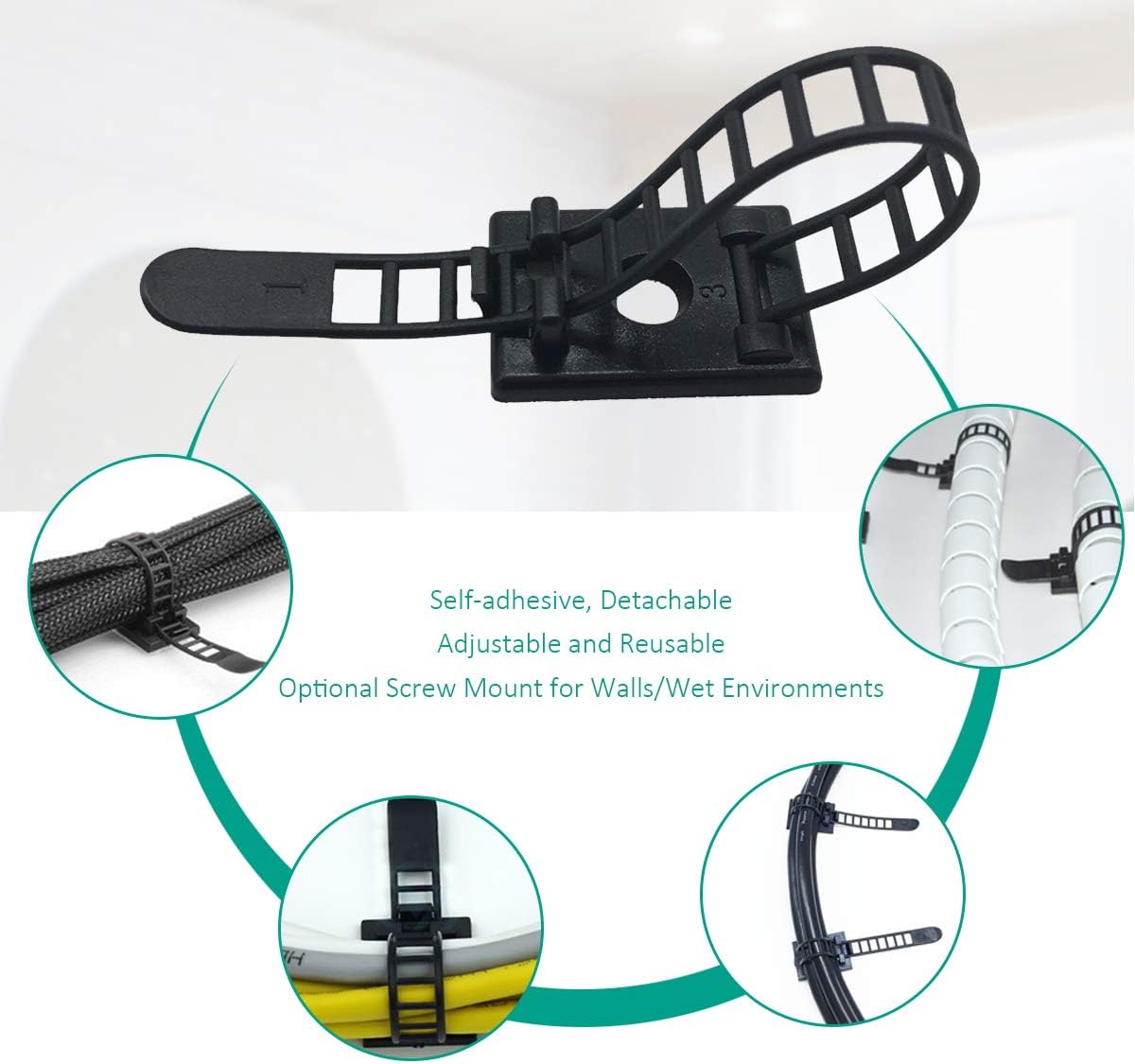 25 Pieces Desk Wire Organizer Cable Ties Zip Ties Adhesive Cord Clips Cable Management Cord Keeper Desk Wire Management