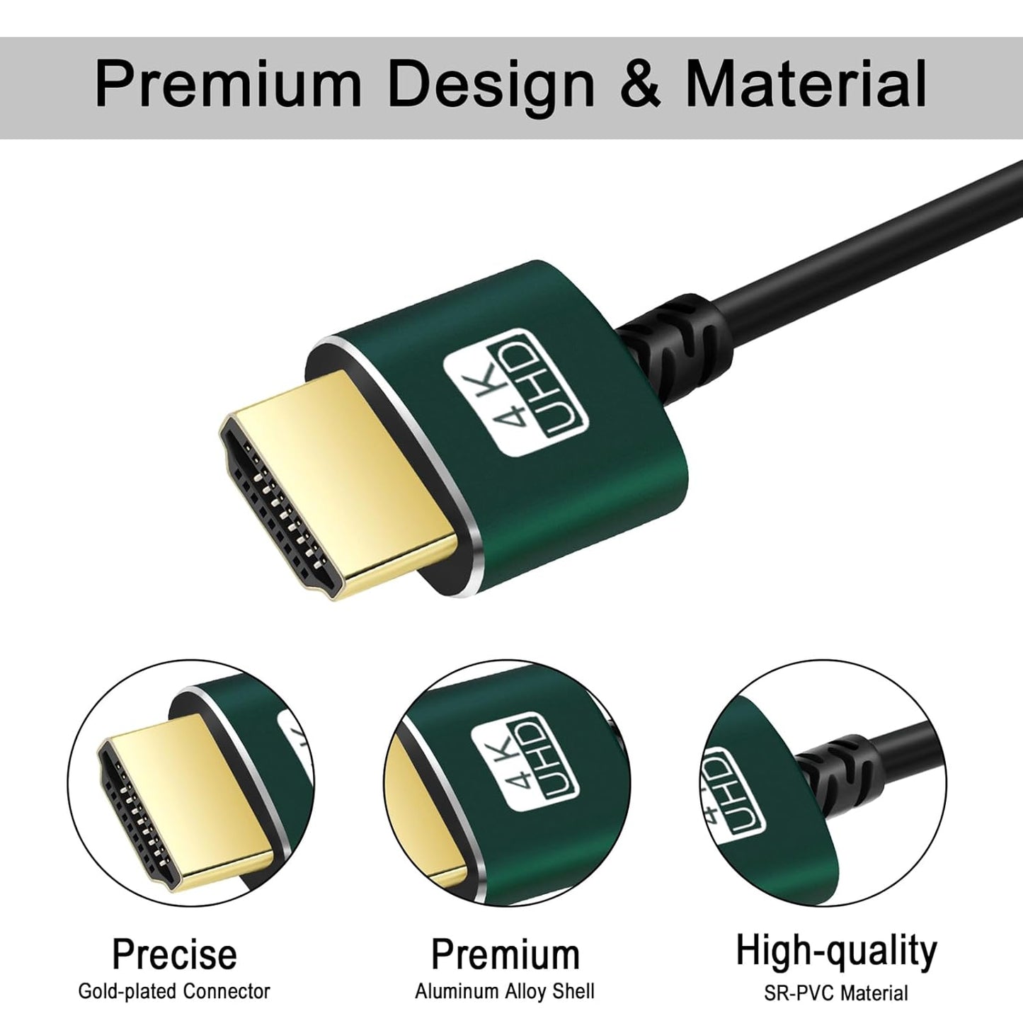 Thin HDMI to HDMI Cable 6.6FT 2 Pack, Ultra Slim & Flexible HDMI Cord Supports High Speed 4K@60Hz 18gbps 2160p 1080p