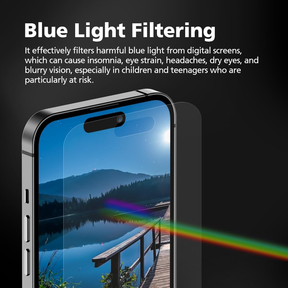 3-Pack Anti-Blue Light Matte Screen Protector For iPhone 13 Pro Max [Support Fingerprint Unlock] Anti-Glare, Anti-Fingerprint [Eye Protection] Bubble-Free Installation with Alignment Jig