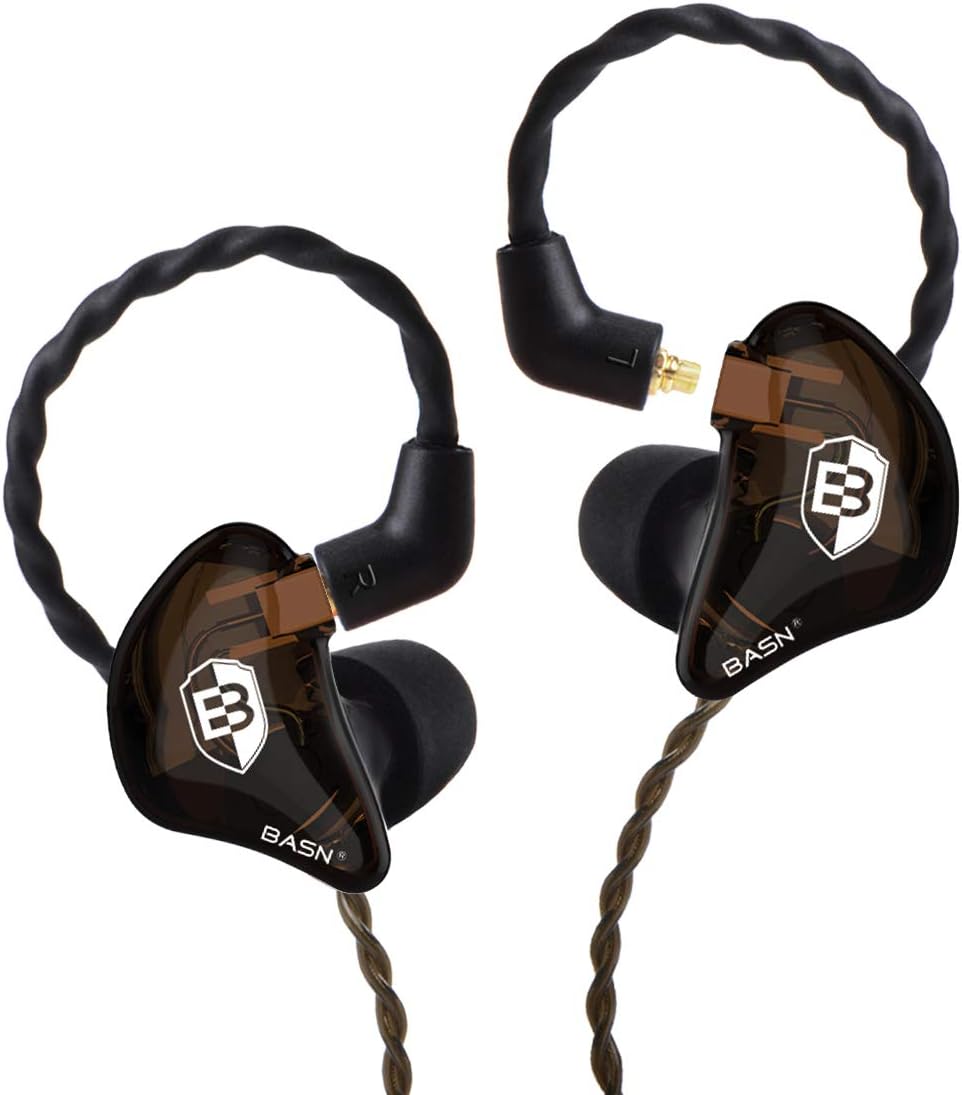 BASN in Ear Monitor Headphones for Musicians, Bsinger 2nd Generation Sound Isolating Earphones with Dual Dynamic Drivers Detachable MMCX Cable (Brown)…