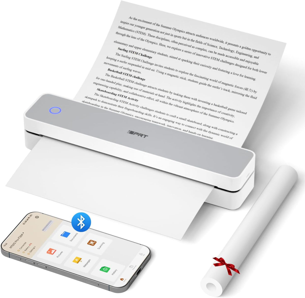 iDPRT Portable Thermal Printer, MT610 Pro Wireless for Travel, 300DPI Bluetooth Inkless Printer Support 8.5" X 11" US Letter& A4&A5 Thermal Paper for Home, Compatible with iOS, Android, Laptop, White