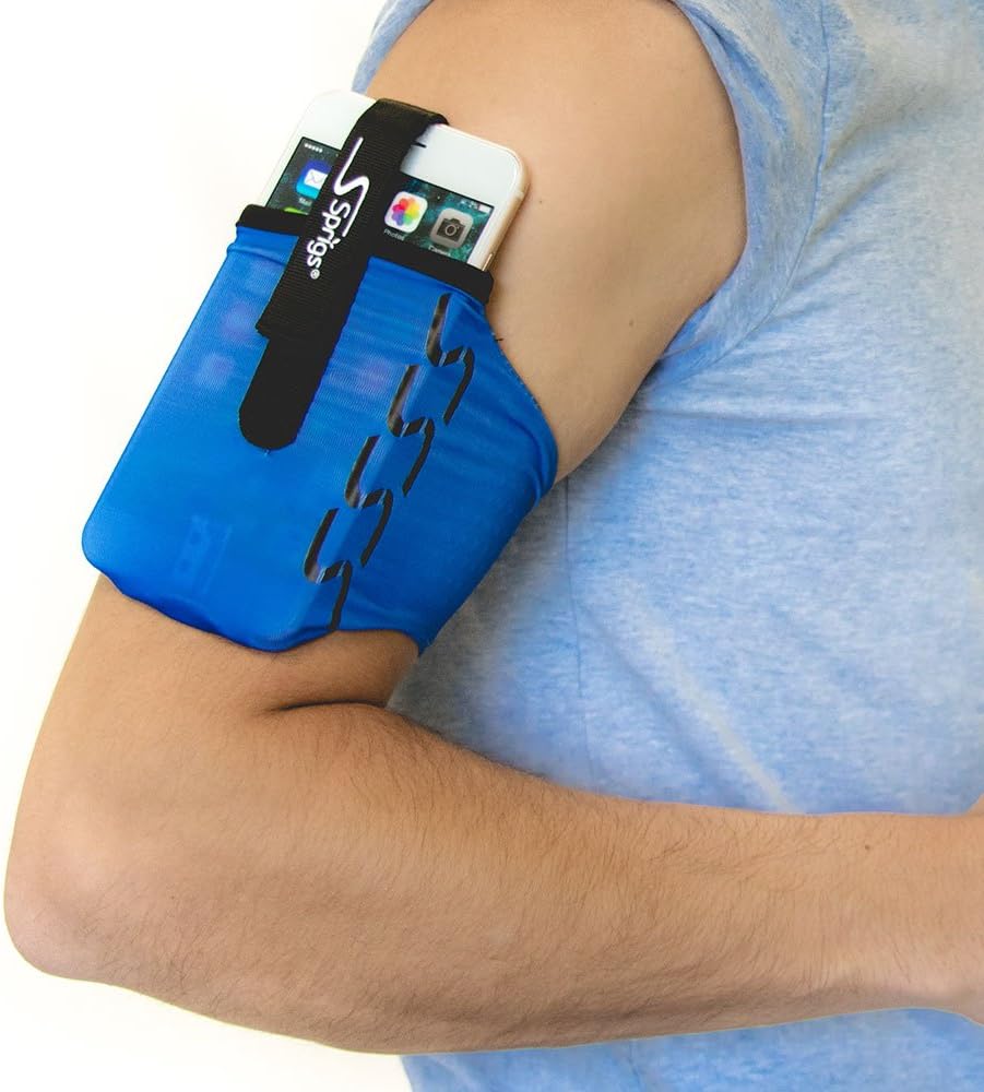 Sprigs Phone Armband Sleeve for iPhone 14, 13, 12, 11, X Galaxy Z, S22, S21, S20 Google Pixel 7, 6, 5. The Lightest & Most Comfortable Running Armband, Stretches to Fit All Phones with Case for Women & Men