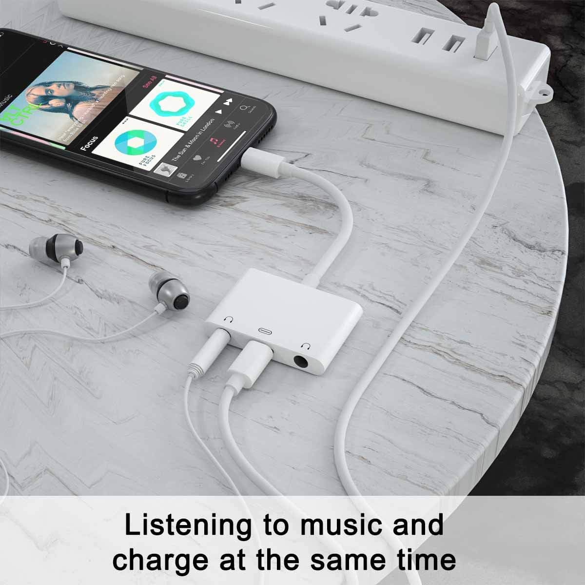 3in1 Lighting to 3.5mm,Headphone Adapter for iPhone, Dual Earphone Jack Audio and Charging Adapter,Headphone Splitter for iPhone 14/13/12/11/XS Max/XR/8/7 Plus /6/ iPad,Support iOS 10 to16