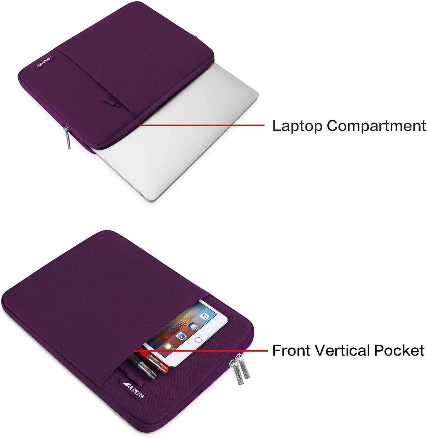 MOSISO Laptop Case 16 inch, 15-15.6 inch Laptop Sleeve Compatible with MacBook Pro 16 M4 M3 M2 M1, HP Acer Dell Lenovo ASUS Notebook, Polyester Vertical Computer Sleeve Bag with Pocket, Magenta Purple