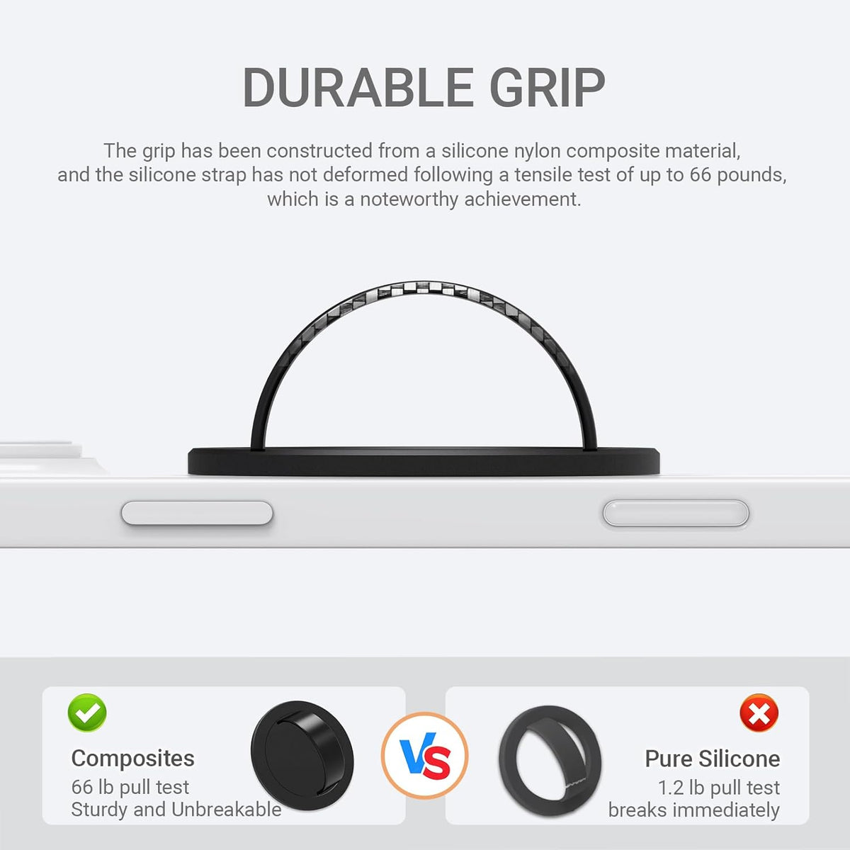 Grat 3 Lite Magnetic Phone Loop, [Nylon-core Silicone Strap] 360° Rotatable Phone Grip, Detachable Finger Holder Compatible with Magsafe for iPhone 16 15 14 13 12 Pro/max, Black