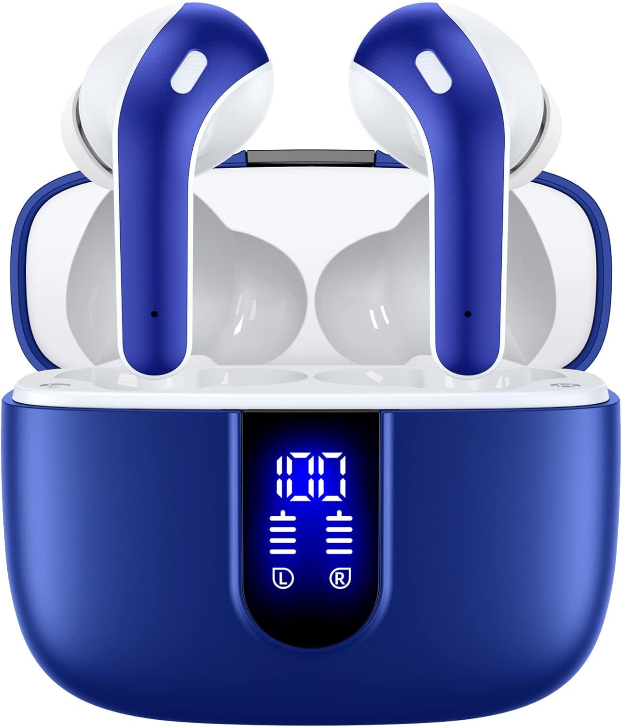 TAGRY Bluetooth Headphones True Wireless Earbuds 60H Playback LED Power Display Earphones with Wireless Charging Case IPX5 Waterproof in-Ear Ear buds with Mic for TV Smart Phone Laptop Computer Sports