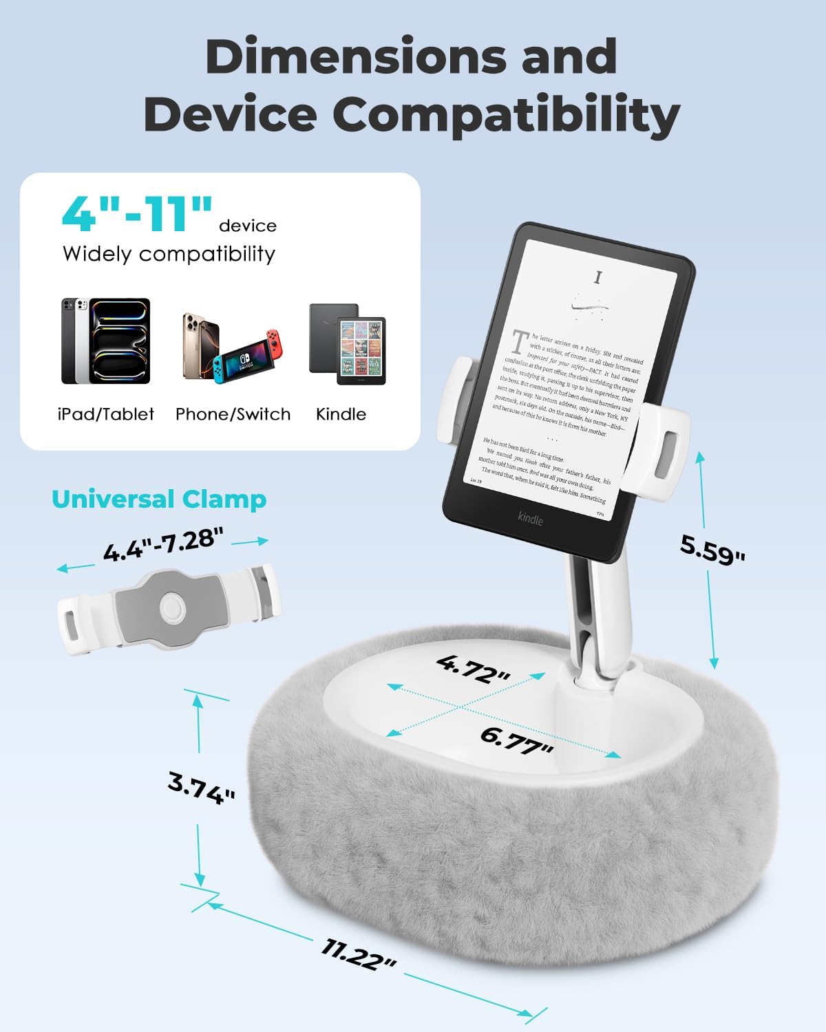 Viozon Tablet Pillow Stand,Kindle Pillow Stand, Compatible with 4-11" Tablet/Phone with Small Bowl, Kindle Holder Accessories,Idea for Reading and Video Watching On Bed,Grey