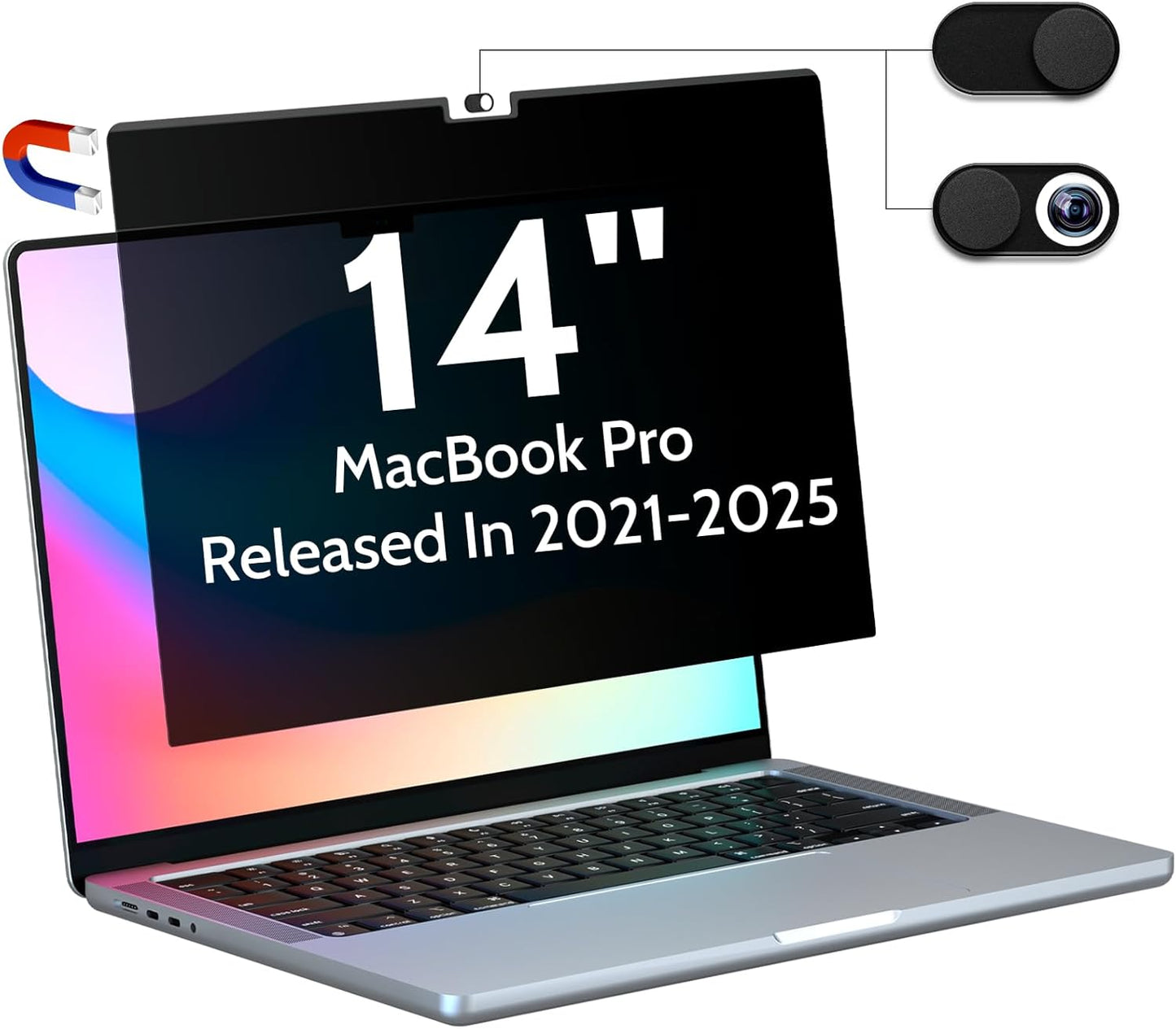 Magnetic Privacy Screen for MacBook Pro 14 Inch (2021-2025, M1, M2, M3, M4, M5), Removable Matte Blue Light Glare Filter for Mac Pro 14.2" Laptop Computer