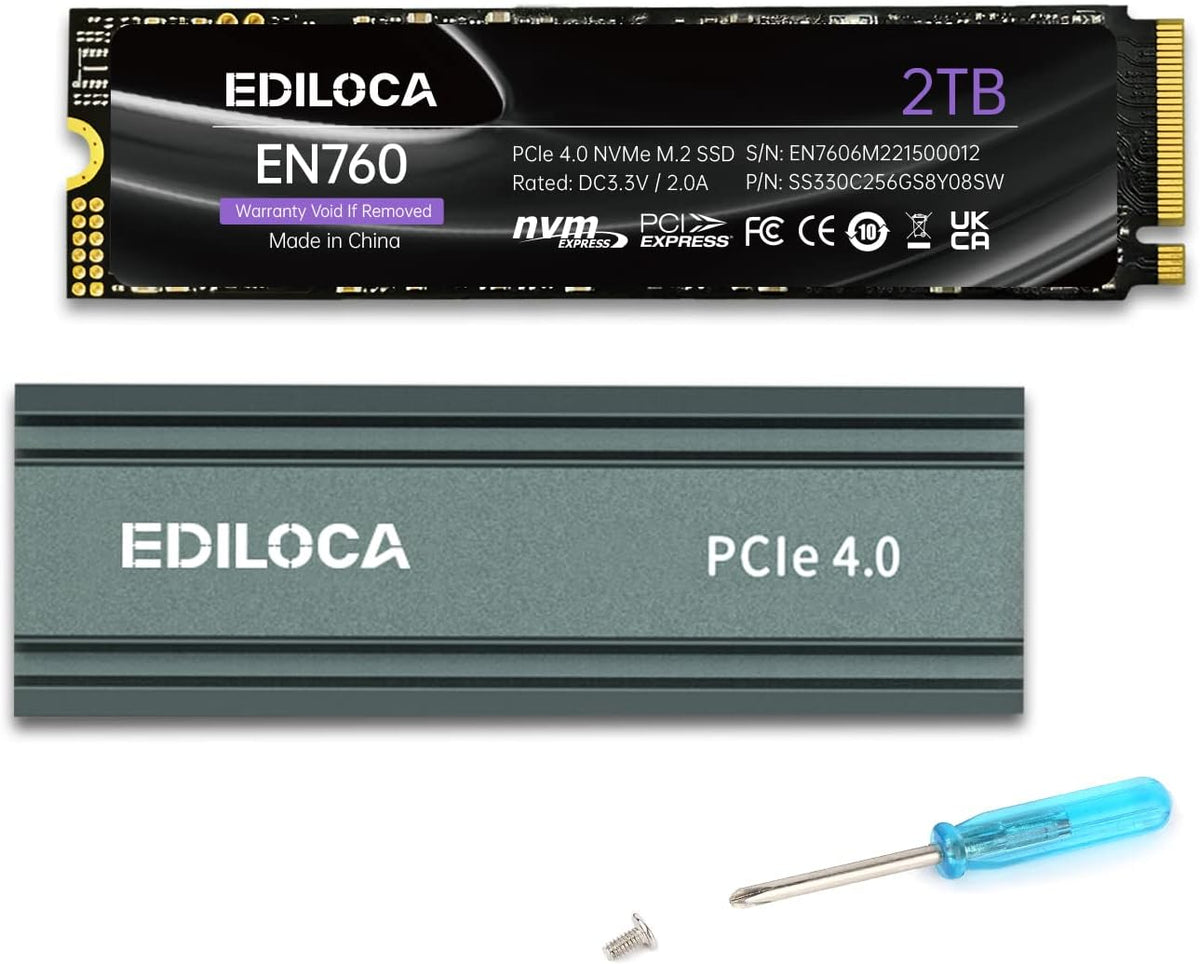 2TB M2 NVME SSD with Heatsink - PCIe Gen4.0 NVMe M.2 2280 3D NAND TLC, 4800MB/s Read, Internal Solid State Drive for PS5/PC, Dynamic SLC Cache, PS5 Storage Expansion, 5-Year Warranty(EN760)