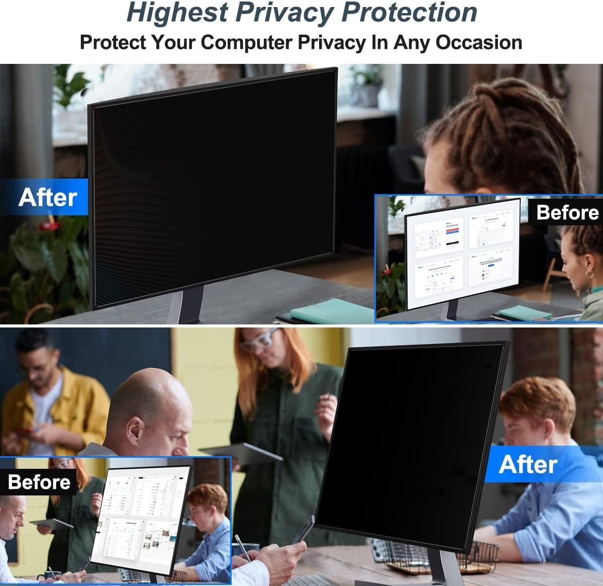 [3-Pack 24 Inch Privacy Screen for Monitor Computer Screen Privacy Filter for 16:9 Widescreen Monitor Desktop PC Anti-Glare Protector and Blue Light UV-Blocking
