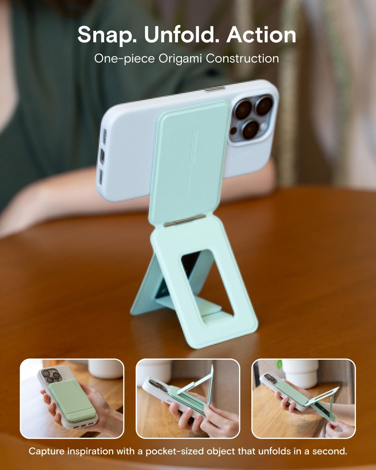 MOFT Phone Stand, Magnetic Phone Tripod Stand Stain-Resistant MOVAS Leather & Angle Adjustment & Strong Magnets Tripod for iPhone 16/15/14/13/12 (Included Metal Ring)-Blush