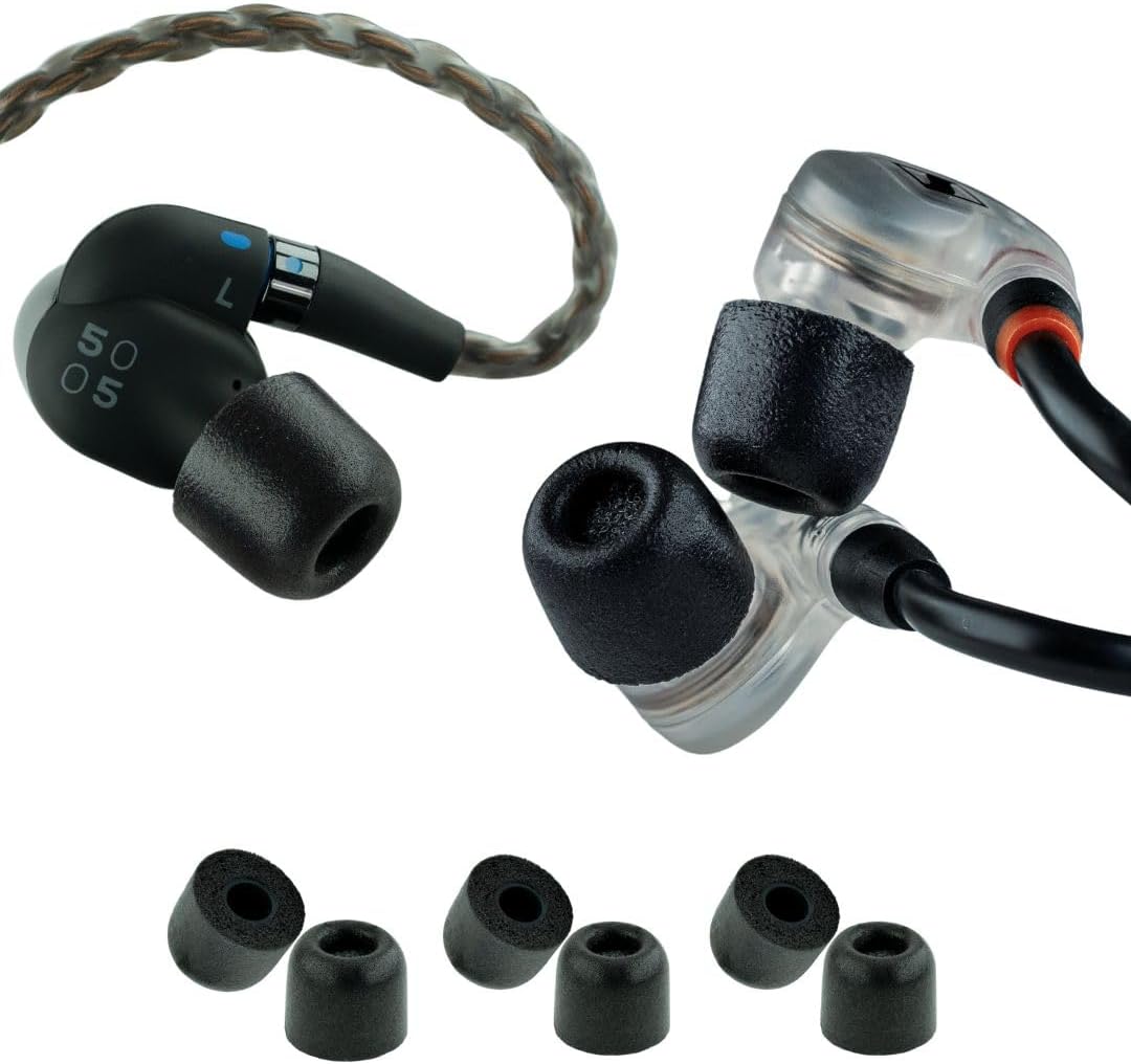 Comply 500 Core Series | Memory Foam Replacement IEM Ear Tips for KZ, Moondrop, FiiO Sennheiser & More | Superior Noise Isolation, Ultimate Comfort, Secure Fit | Oval, Black, Large (3 Pairs)
