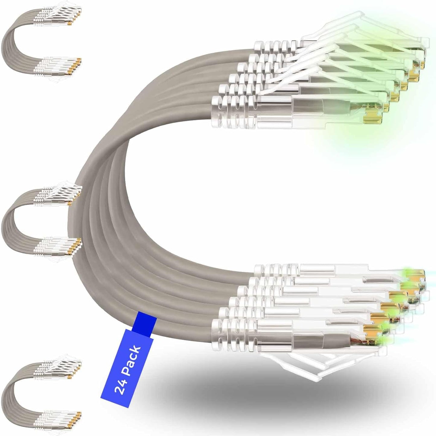 Rapink Patch Cables Cat6/ Cat6a 5ft (24 Pack) Slim, Cat6a Ethernet Patch Cable 50G Support, Snagless Cat 6 Patch Cable for Patch Panel to Switch, Flexiable Cat6 Ethernet Cable Grey