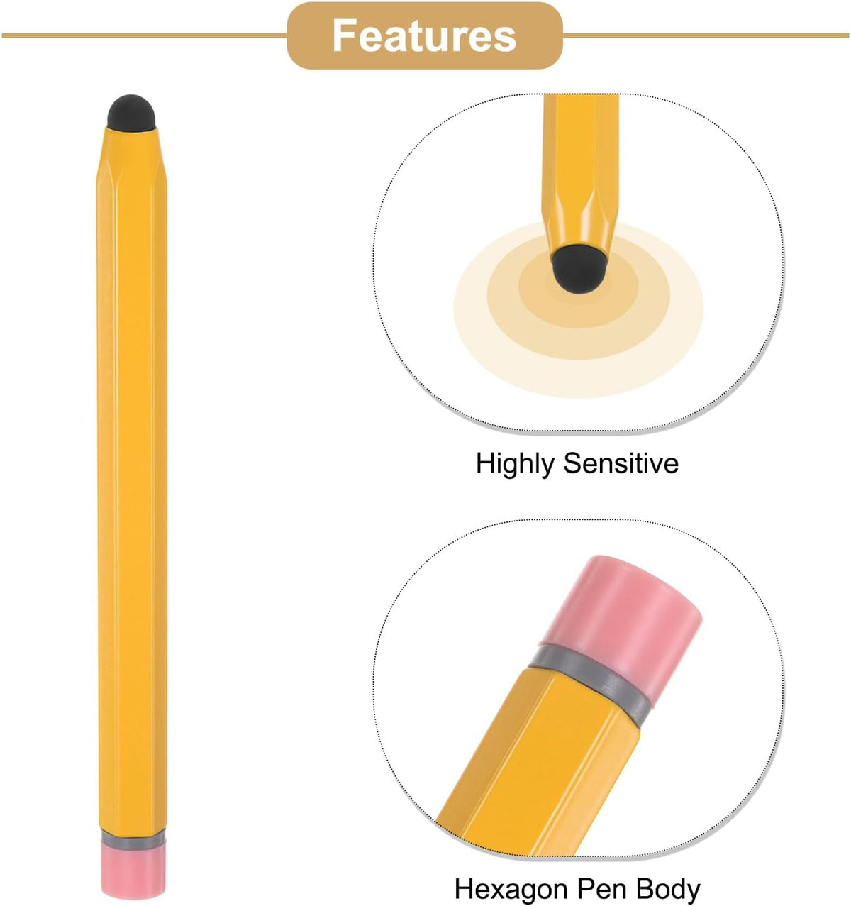 MECCANIXITY 2pcs Stylus Pens for Touch Screens Hexagon Crayon Stylus Pen Universal Capacitive Stylus for All Touch Screen Devices, 4.7" Yellow