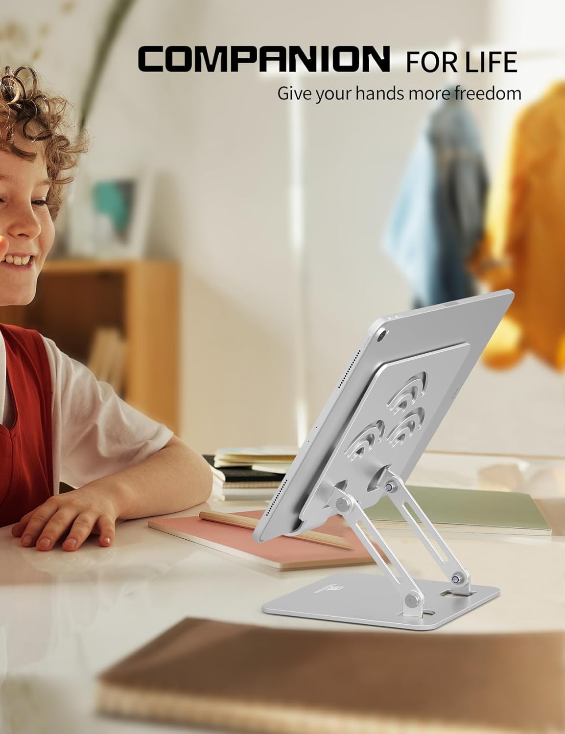 Tablet Stand, Adjustable Tablet Holder for Desk, Premium Aluminum Portable Holder for iPads, Kindle, Switch, and Smartphones, Fits 4-12" Devices Silver, Pro Size