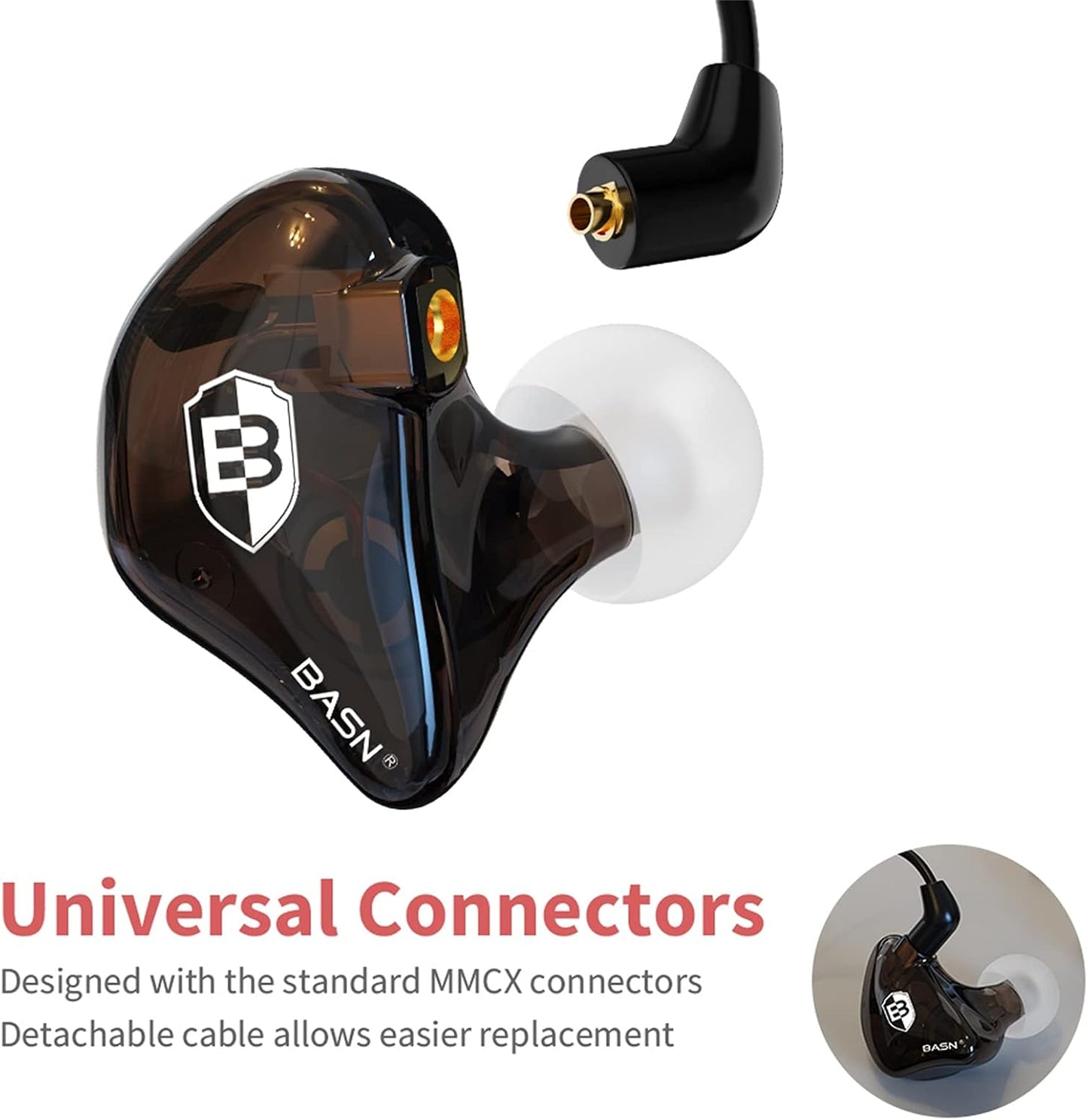 BASN Bsinger in Ear Monitor Headphones for Musician, Dual Dynamic Drivers Noise Isolating Earbuds with MMCX Inline Remote Mic Cable and Silver Plated Audio Cable (SPM-Brown)