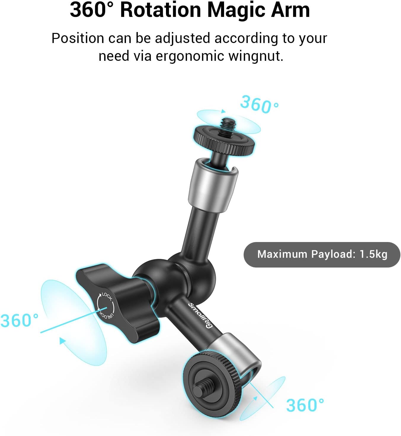 SMALLRIG Super Clamp w/ 1/4" and 3/8" Thread and 5.8 Inches Adjustable Friction Power Articulating Magic Arm with 1/4" Thread Screw for LCD Monitor/LED Lights - KBUM2730