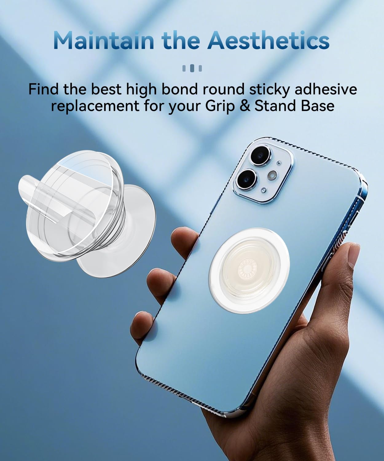 30 Pack Super Sticky Adhesive, Clear Invisible Adhesive Replacement for Pop Socket Base, 1.4 Inch Non-Damaging Double Sided Tapes for Phone Collapsible Grip & Stand Back
