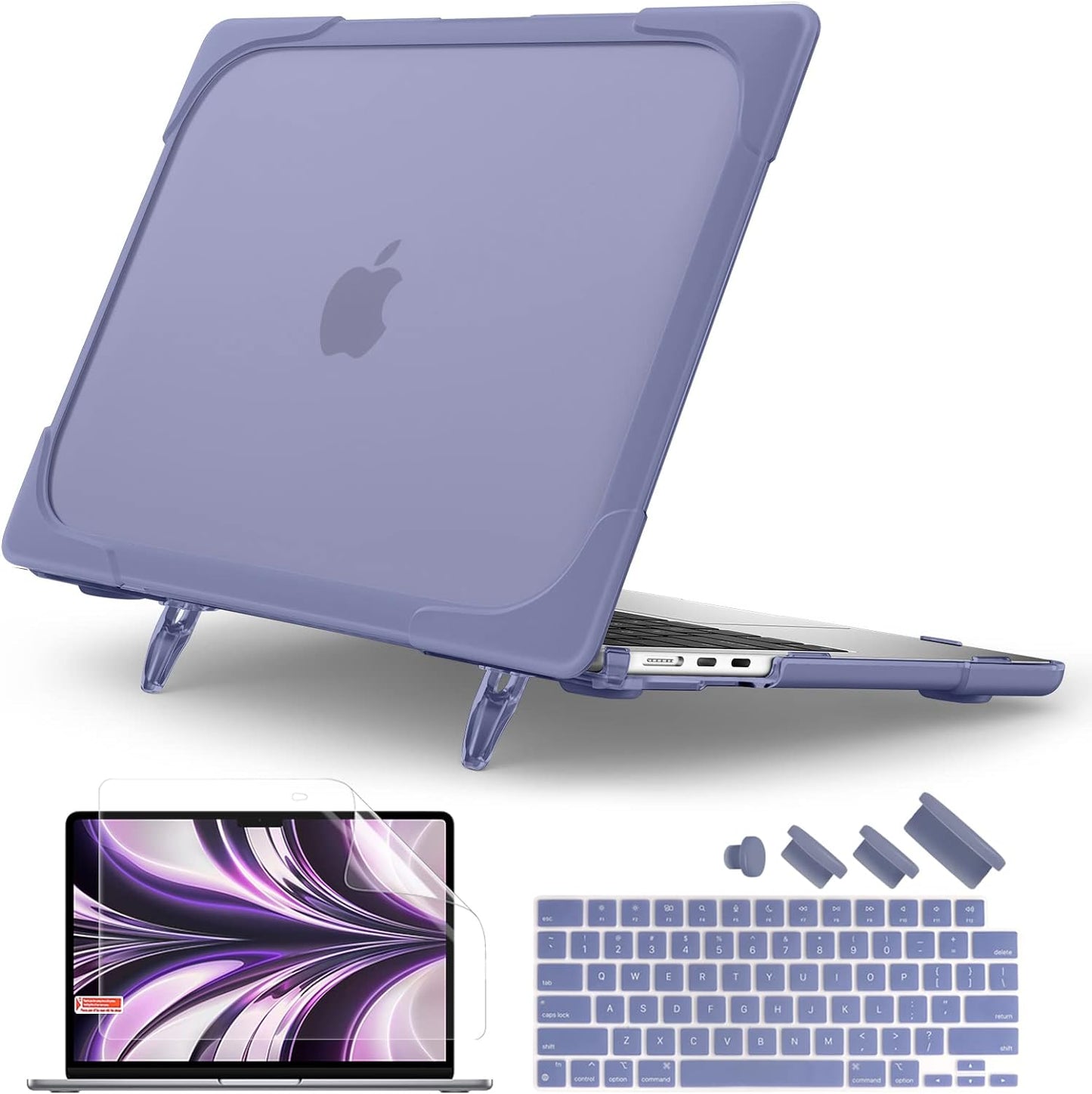 Batianda for M4 MacBook Air 13.6 inch Case 2025 2024 2022 Release Model A3240 A2681 M2 A3113 M3, Heavy Duty Shockproof Protective Hard Shell with Fold Kickstand & Keyboard Cover, Lavender Grey