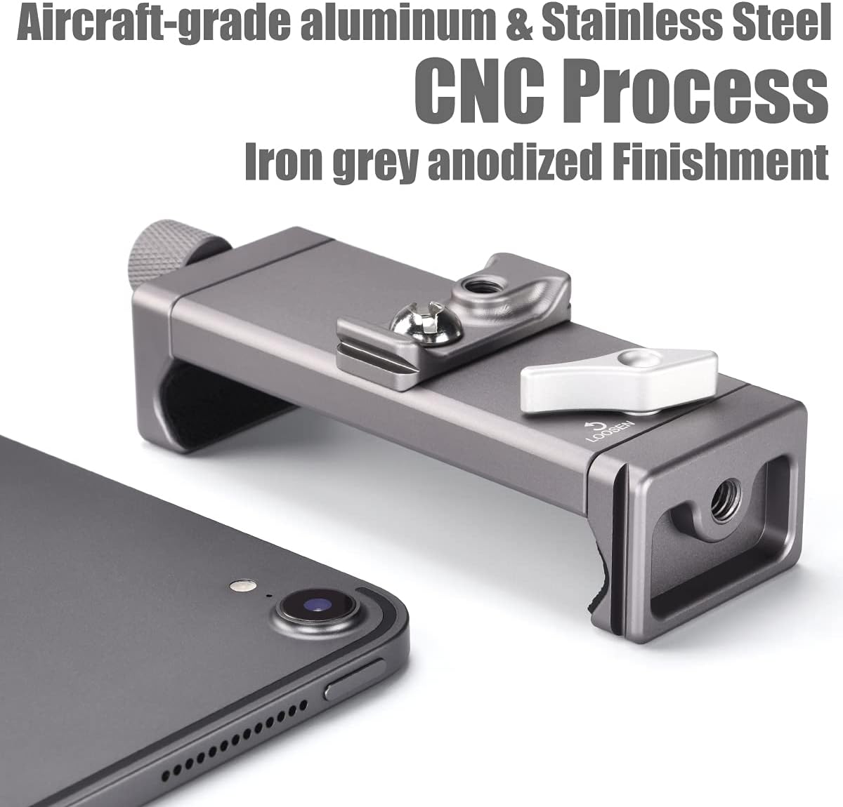 Full Metal Tablet Tripod Holder – Compatible with iPad mini, Air, Pro | 1/4" Screw & ARCA Dovetail Mounts | Universal Tablet Clamp Adapter