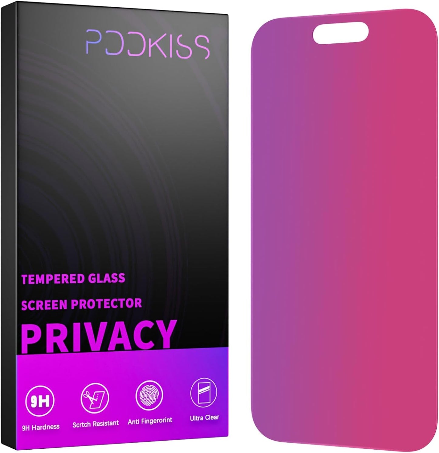 Compatible for iPhone 16/iPhone 15 Privacy Screen Protector Tempered Glass 6.1 Inch, Pink Gradient Anti Spy Anti Blue Light HD Easy Installation