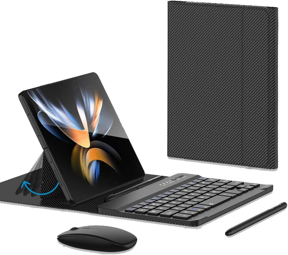 for Samsung Galaxy Z Fold 7 6 5 Keyboard and Mouse, Portable Mini 7.9 inch Bluetooth Keyboard with Leather Case and Capacitive Pen, 4 in 1 Set for Z Fold7 6 Accessories