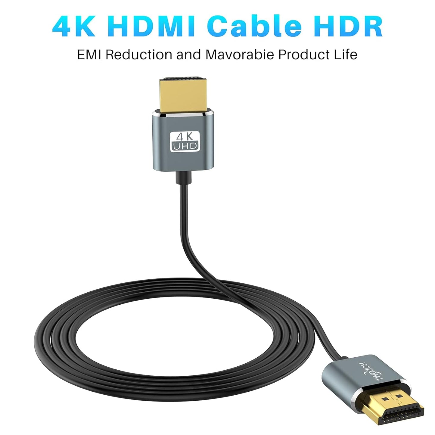 Twozoh Slim 4K HDMI Cable 3.3FT 5 Pack, Ultra Thin & Flexible Skinny HDMI to HDMI 2.0 Cord Support 4K/60HZ 18gbps Laptop, Monitor, PS5, PS4, Xbox One, Fire TV