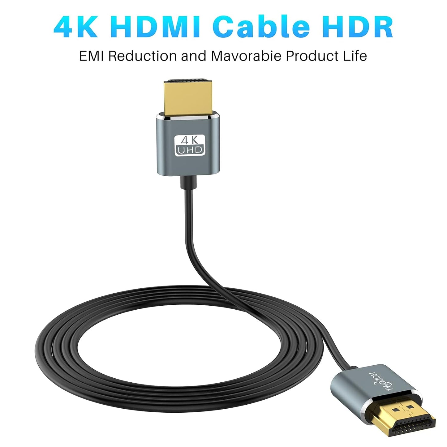 Twozoh Ultra-Thin HDMI to HDMI Cable 1.6FT, Hyper Slim HDMI 2.0 Cable, Extreme Flexible HDMI Cord Support 3D/4K@60Hz, 2160P, 1080P